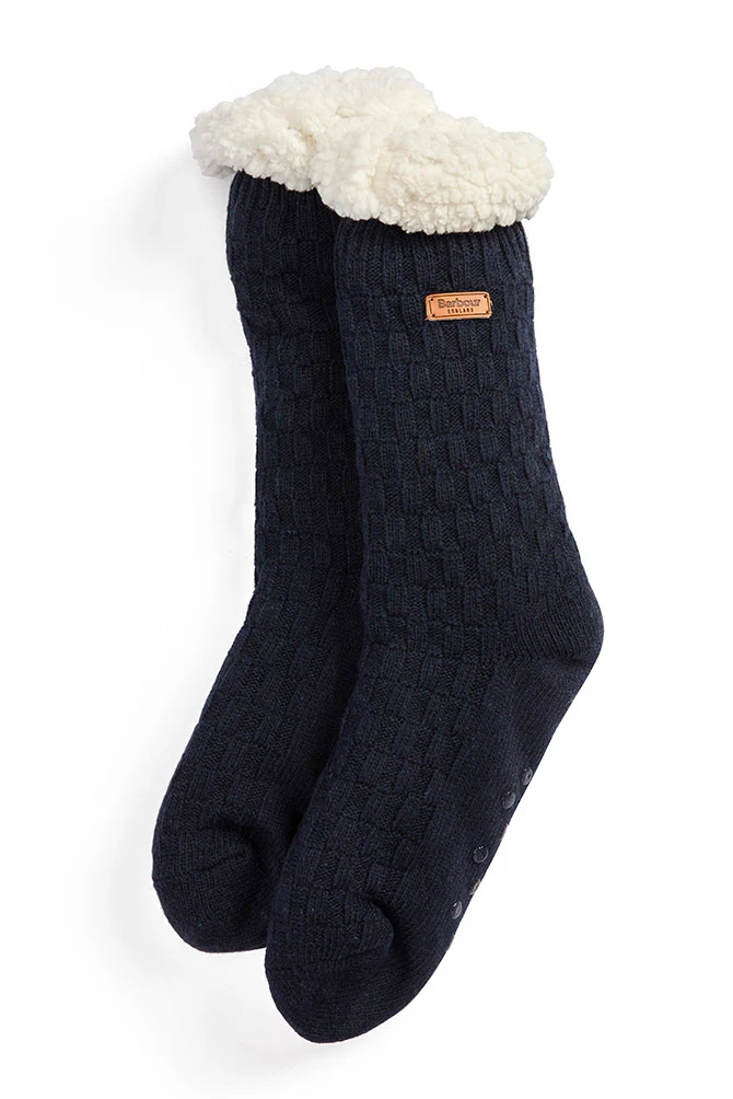 Cable Knit Lounge Socks - Navy