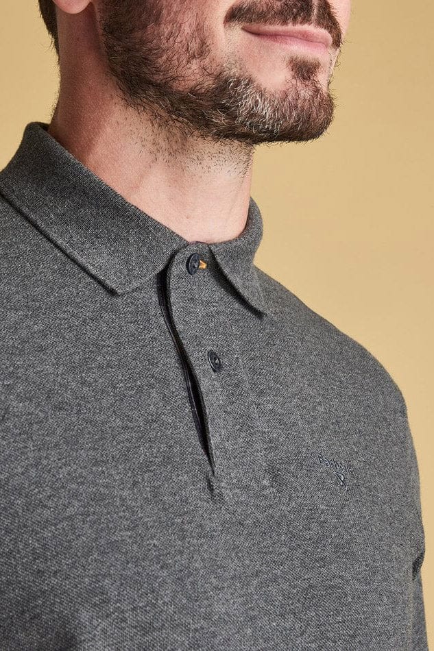 Essential Long Sleeve Sports Polo Shirt - Slate Marl - Image 5