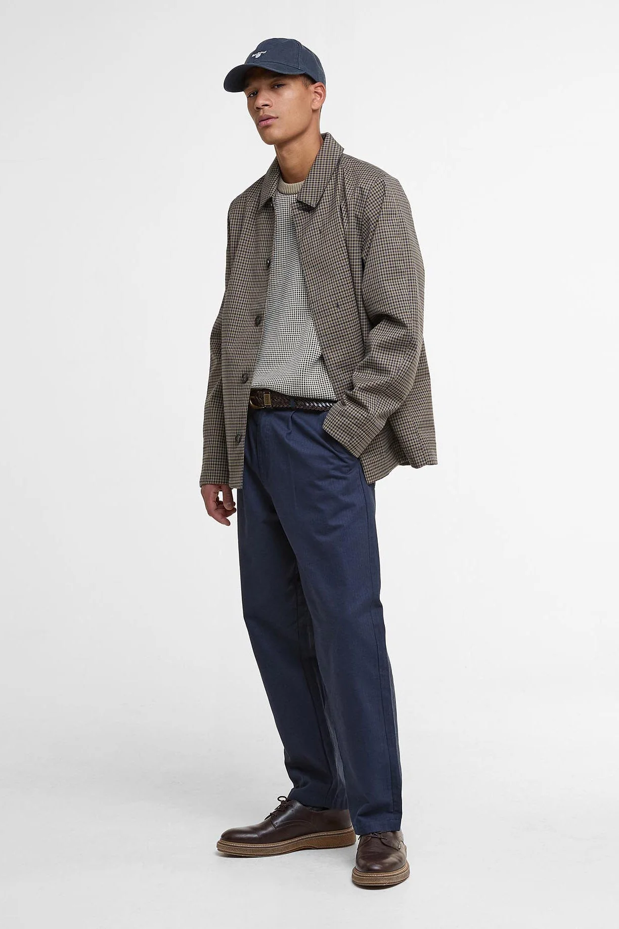 Lorden Short Showerproof Jacket - Stone/Navy Check - Image 7