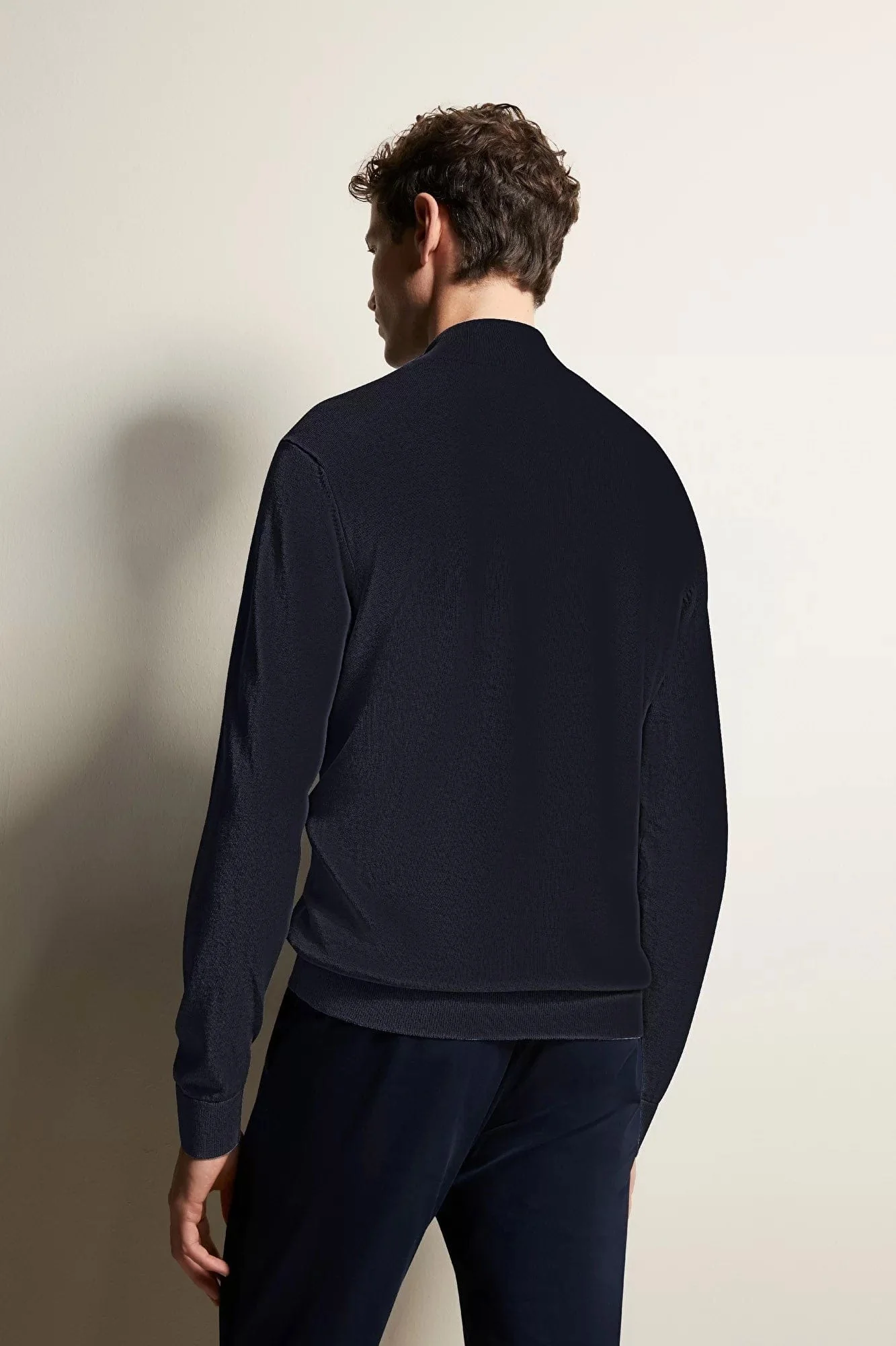 Cotton Quarter Knit Jumper - Navy - Image 3