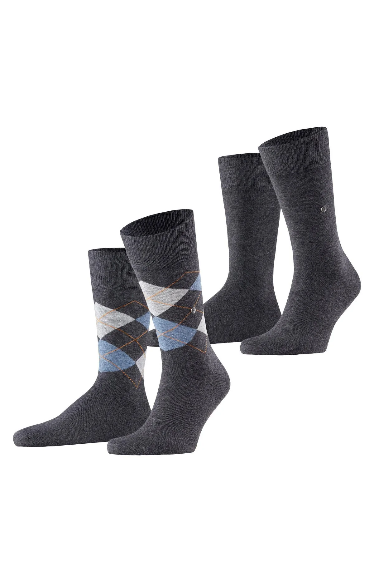 Everyday Argyle/Plain 2 Pack Socks - Anthracite Melange