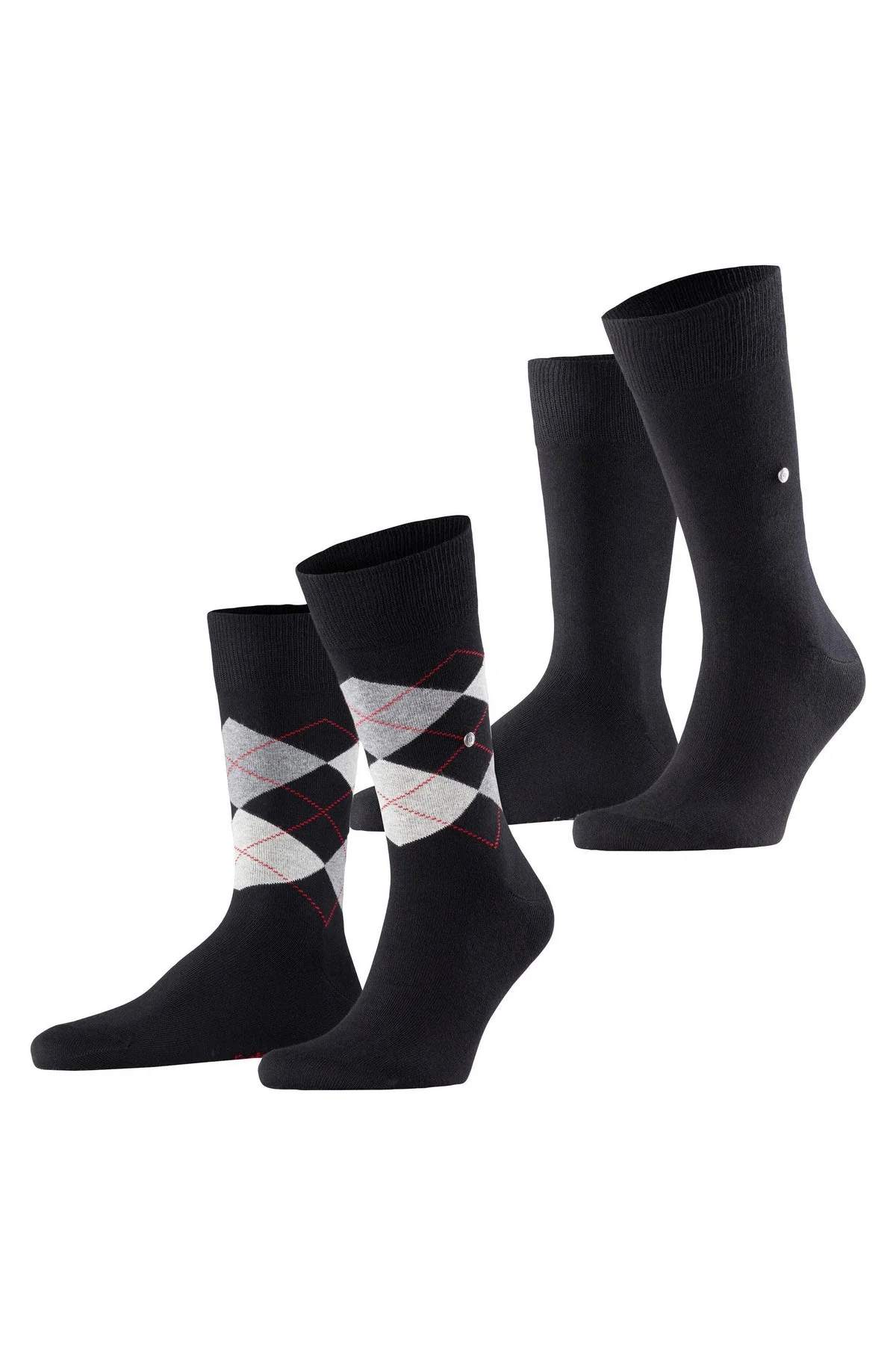 Everyday Argyle/Plain 2 Pack Socks - Black