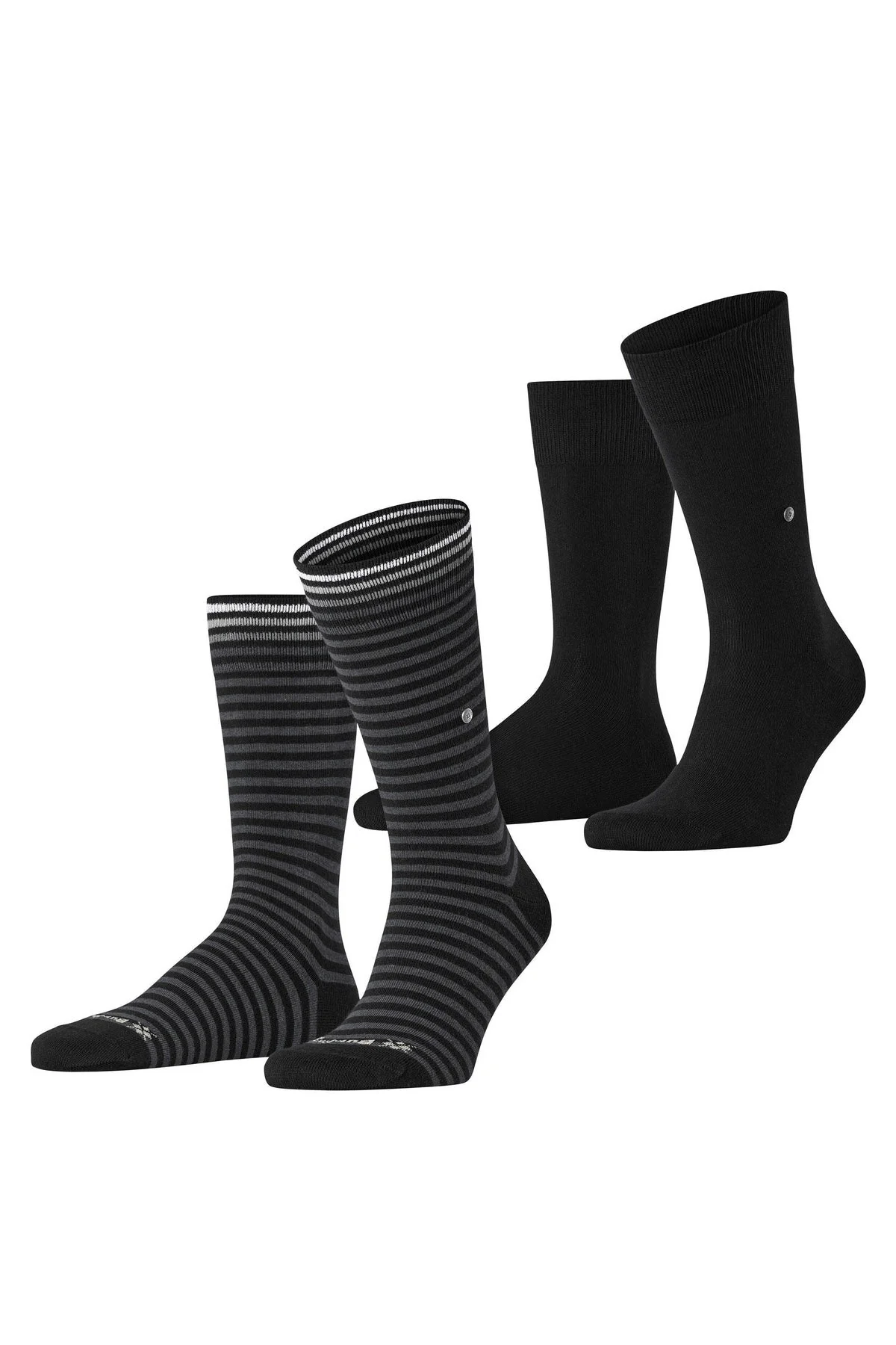 Everyday Stripe/Plain 2 Pack Socks - Black