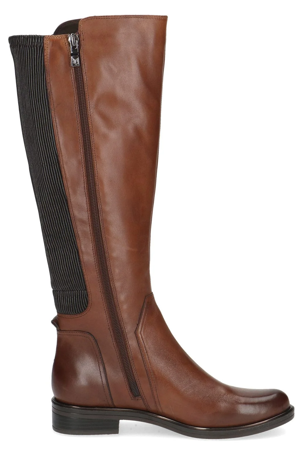 Leather Stretch Back Knee Boots - Cognac Comb - Image 2