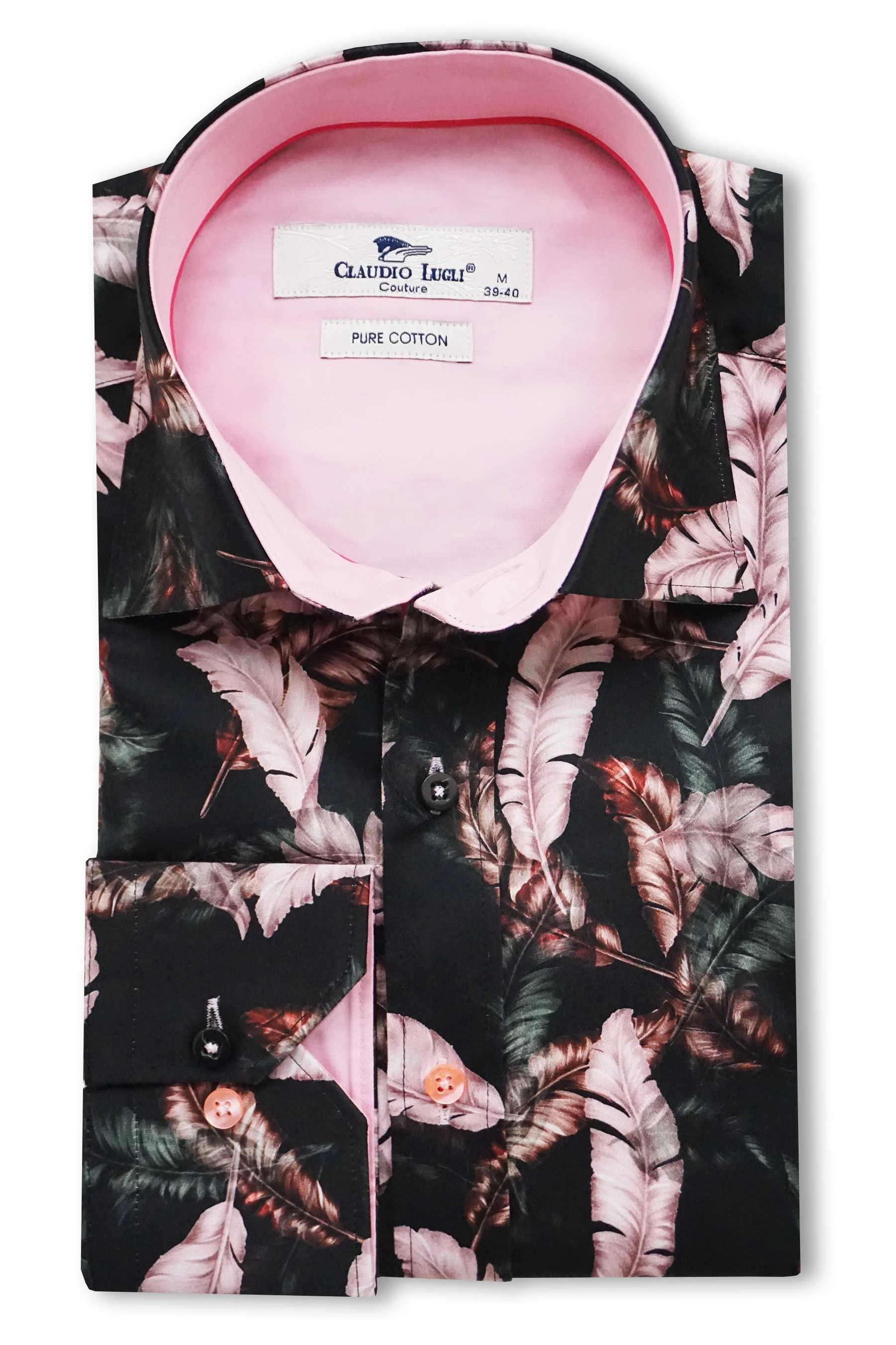 Satin Cotton Leaf Print Shirt - Pink/Black