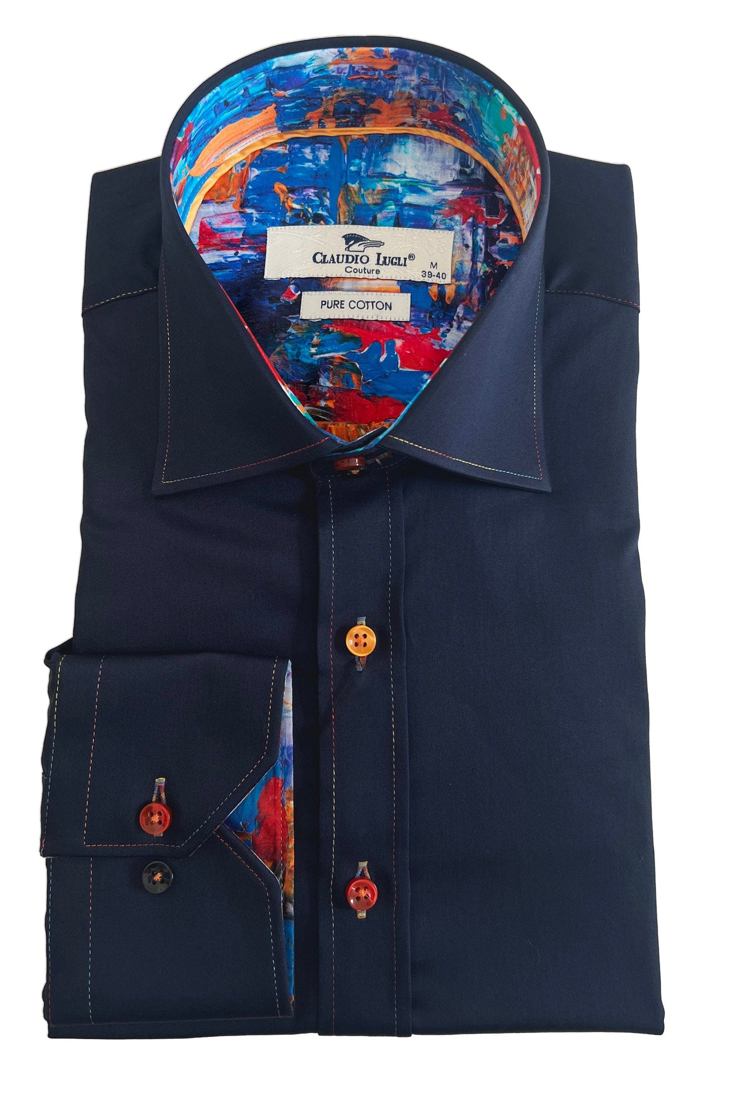Satin Cotton Plain Shirt - Navy