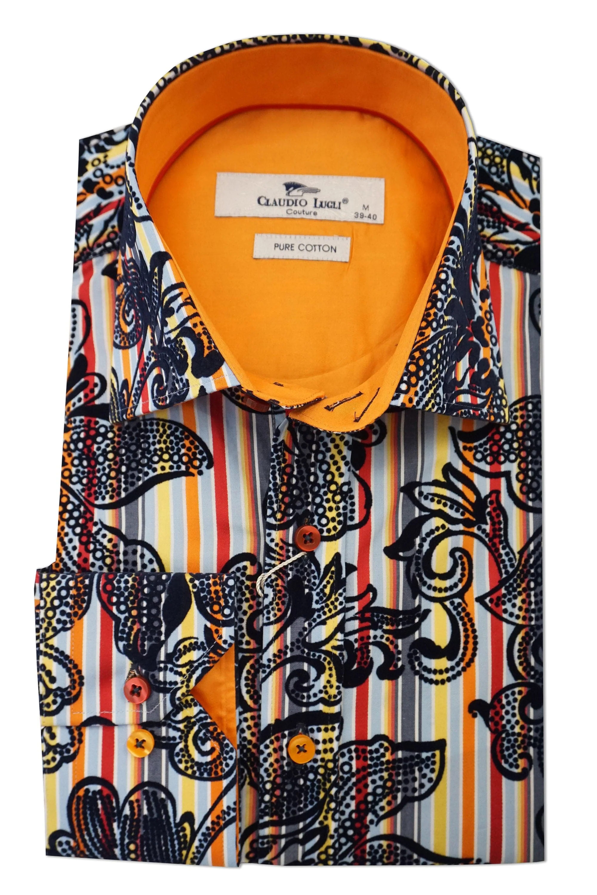 Satin Cotton Striped Flock Shirt - Orange