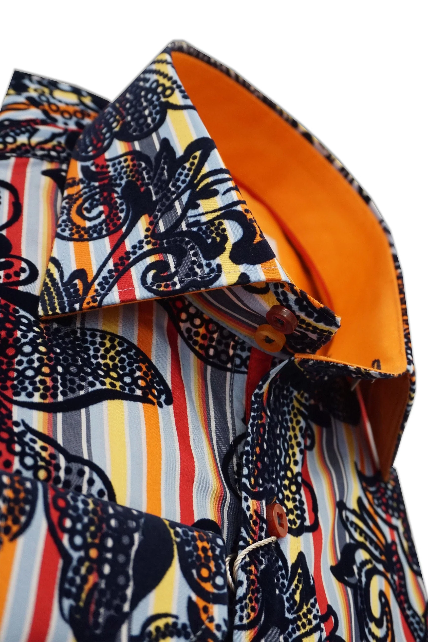 Satin Cotton Striped Flock Shirt - Orange - Image 2