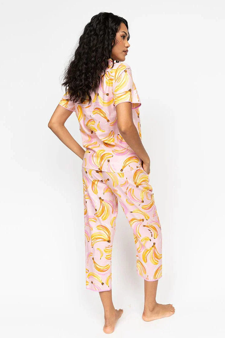 Betsy Banana Print Cropped Pyjama Set - Pink - Image 2