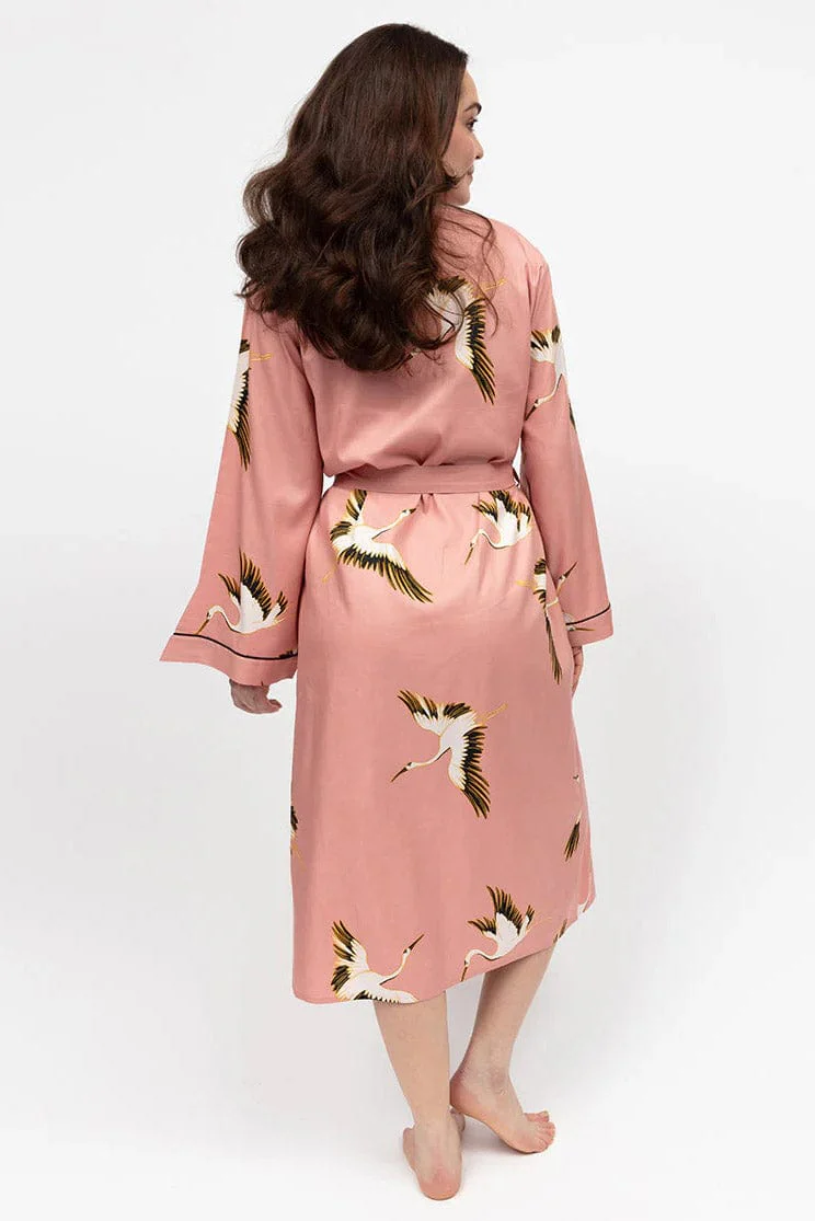 Bonnie Bird Print Dressing Gown - Pink - Image 4