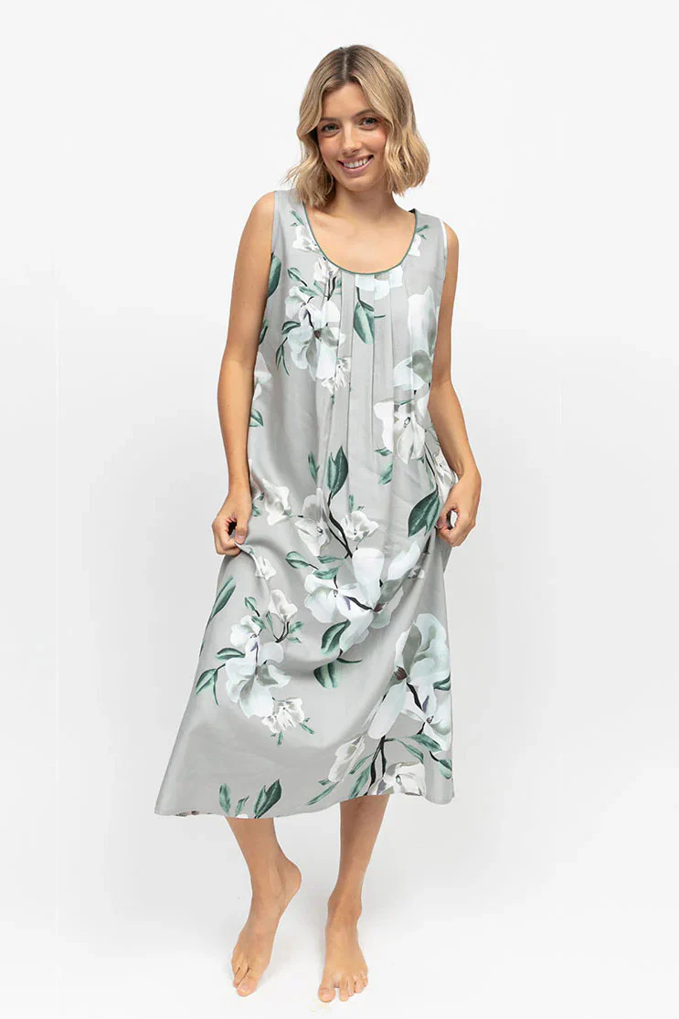 Kallie Floral Long Nightdress - Grey Mix - Image 3