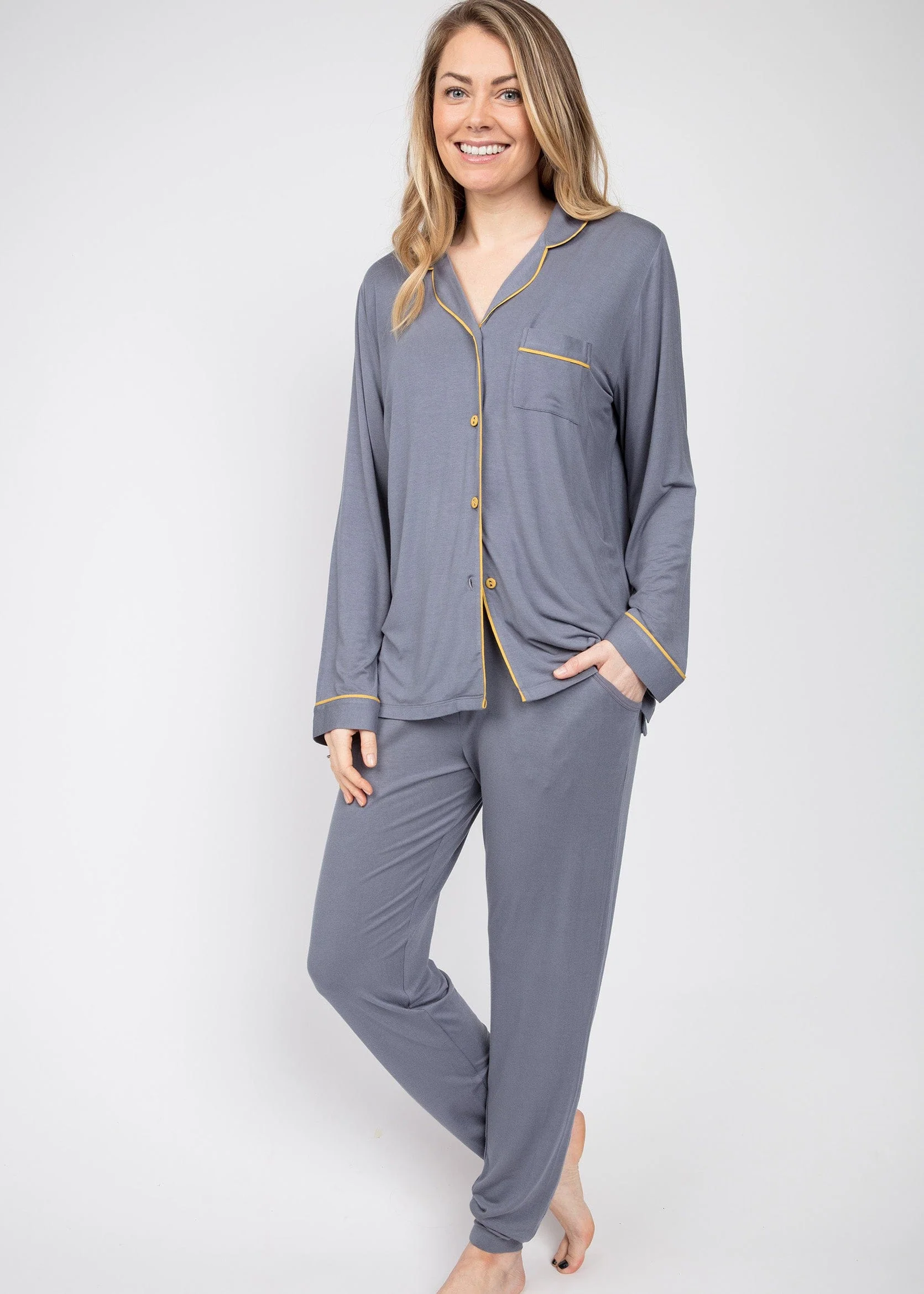 Rachel Revere Collar Pyjama Top - Grey - Image 2