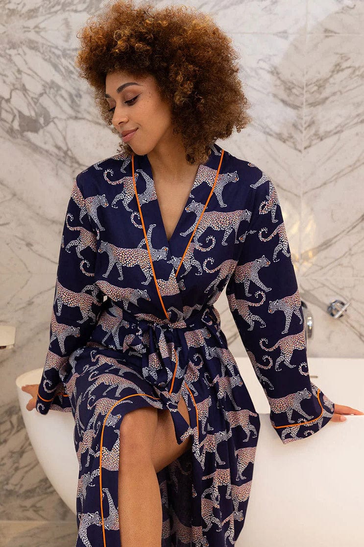 Taylor Leopard Print Dressing Gown - Navy - Image 4
