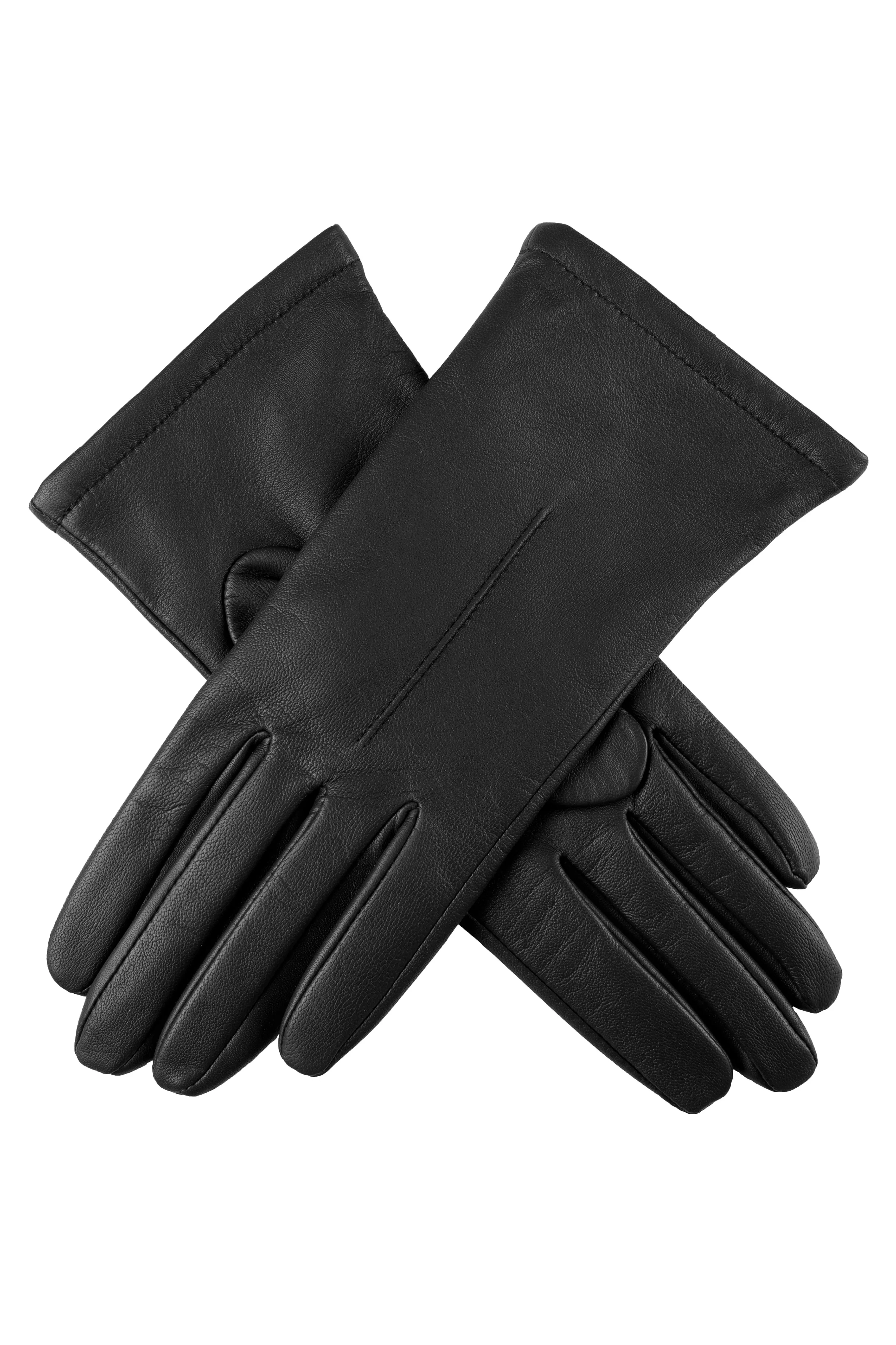 Single Point Lined Leather Gloves - Black