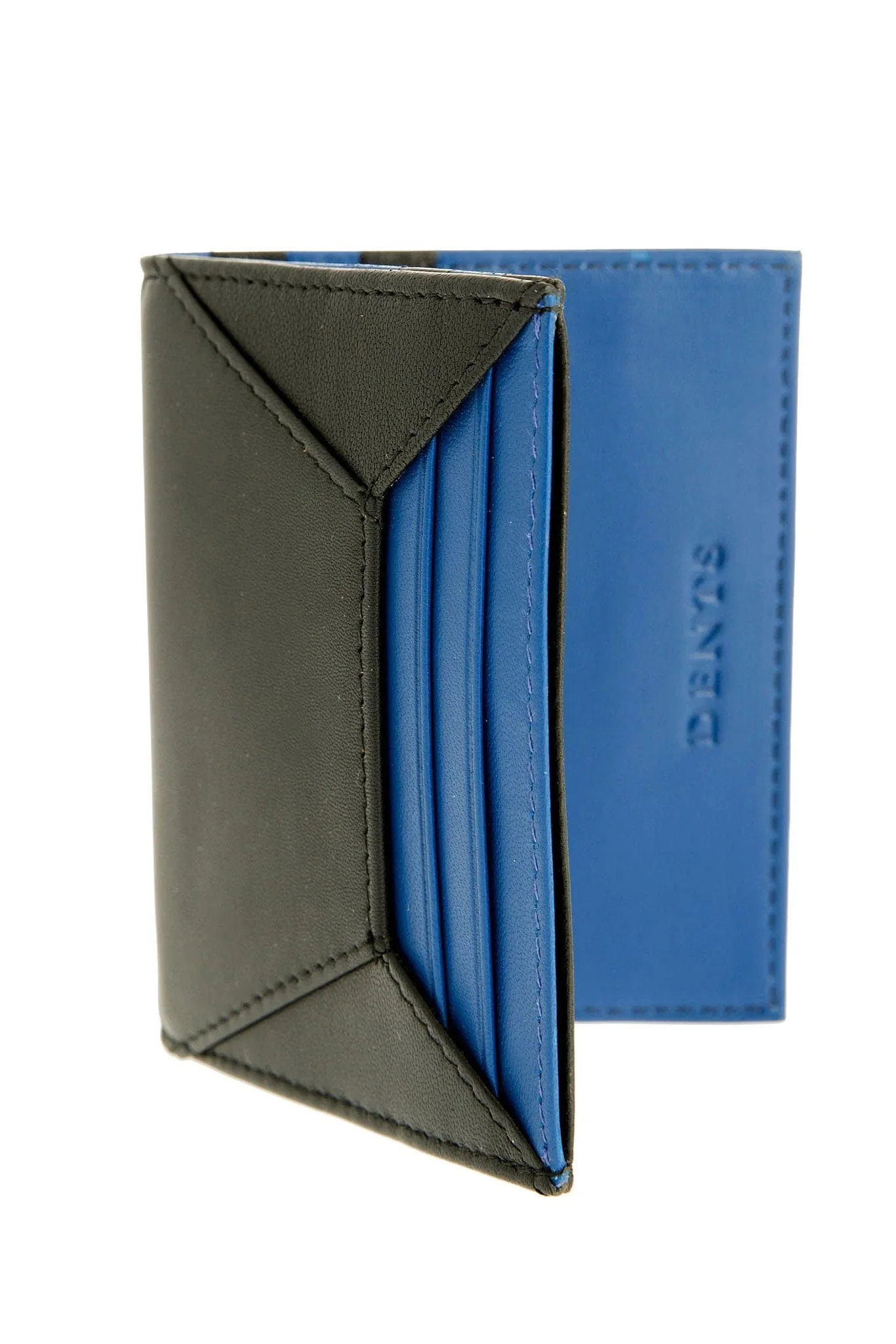 Smooth Leather Card RFID Holder - Black/Royal Blue