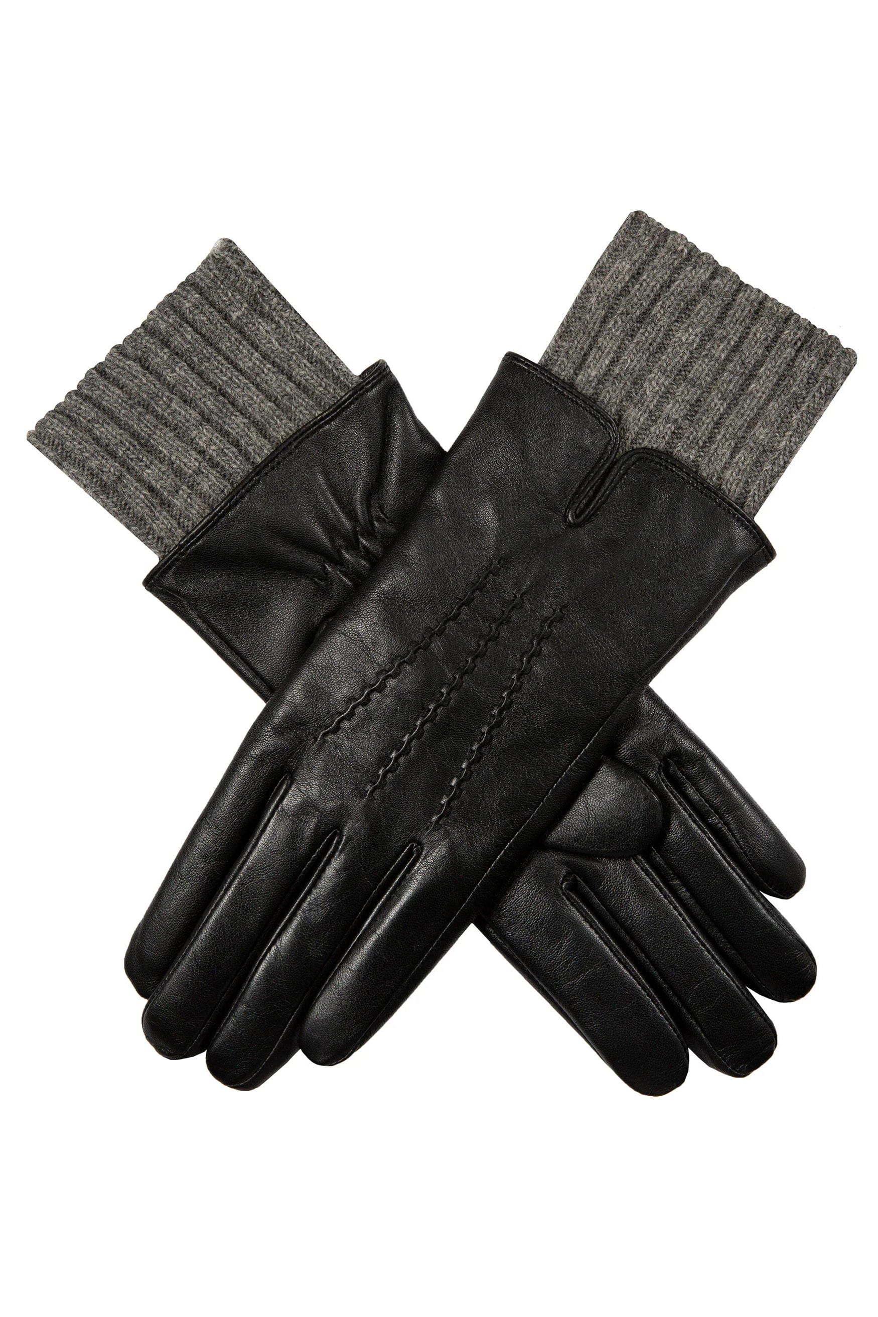 Tamara Leather Glove with Knitted Cuffs - Black/Charcoal