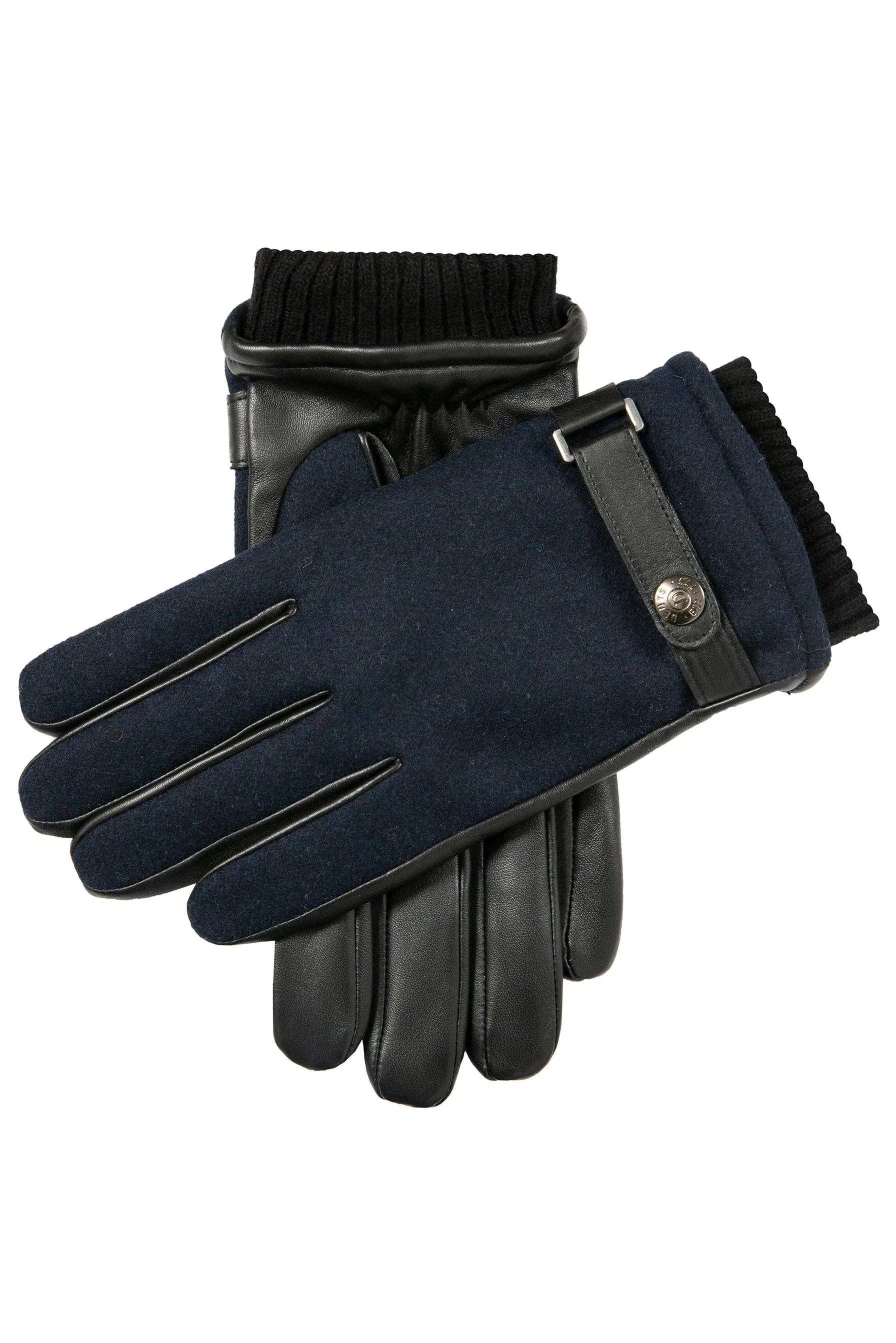 Touchscreen Leather and Flannel Gloves - Navy