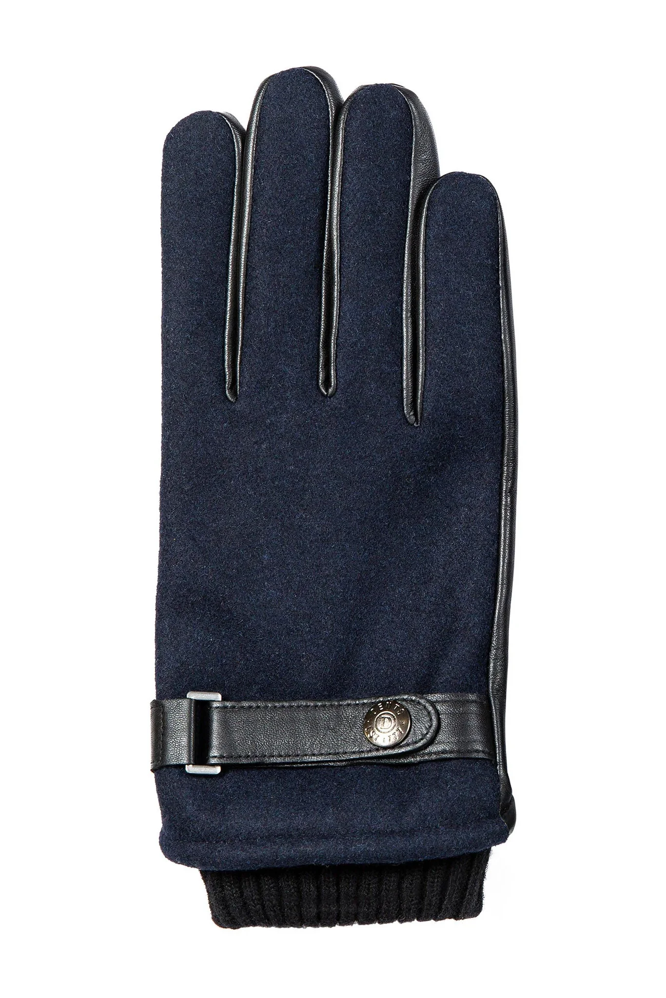 Touchscreen Leather and Flannel Gloves - Navy - Image 3