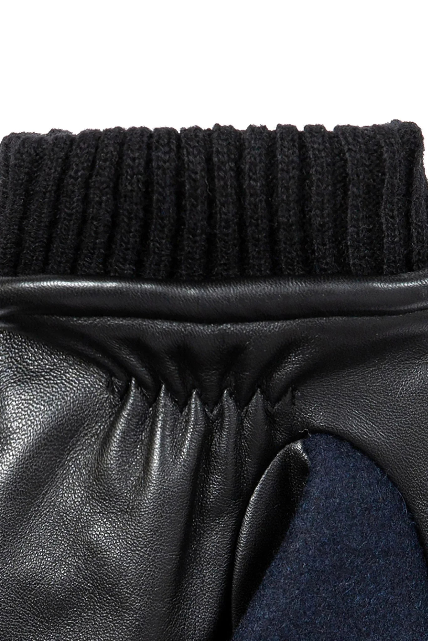 Touchscreen Leather and Flannel Gloves - Navy - Image 6