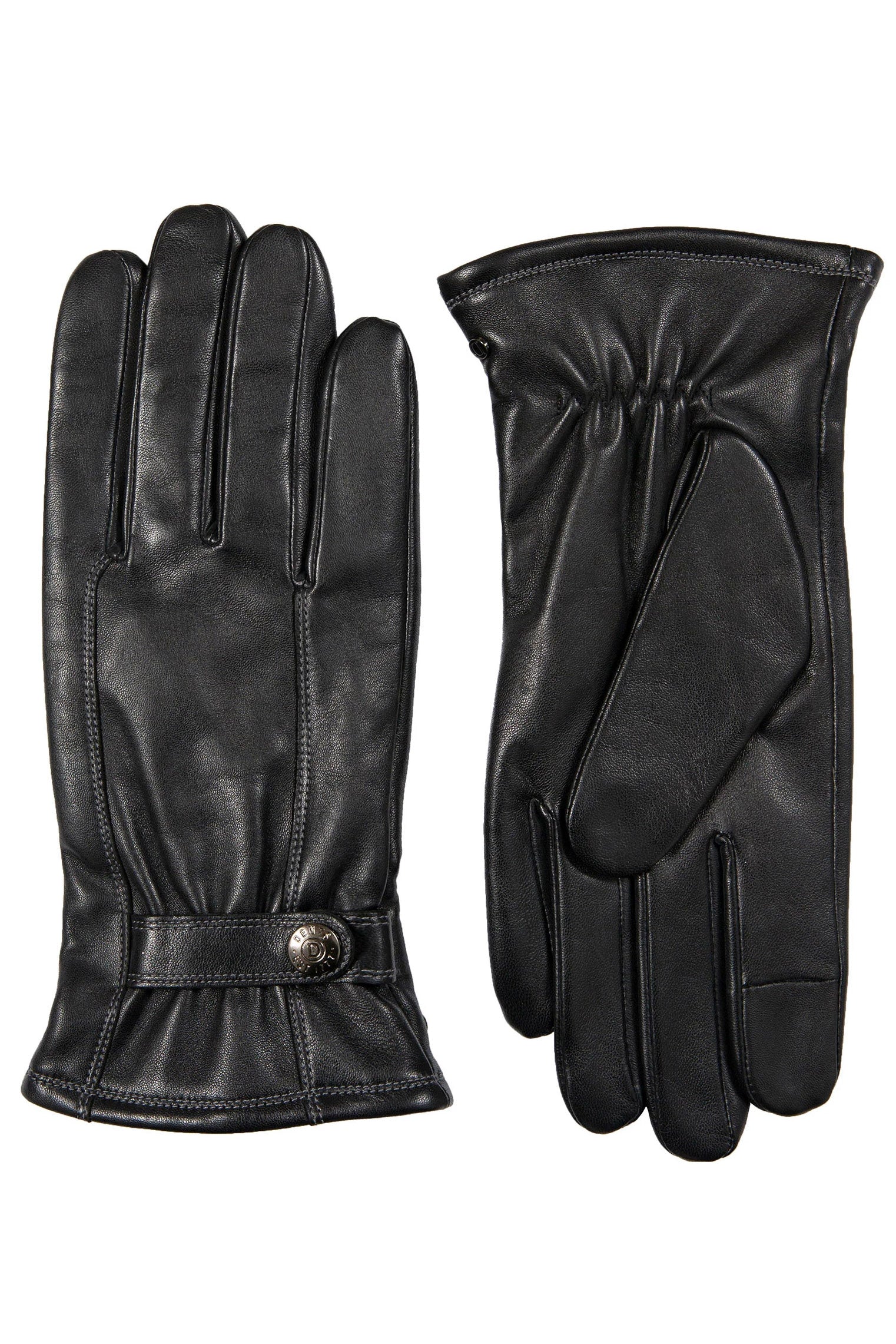 Touchscreen Leather Gloves with Contrast Stitching - Black - Image 2