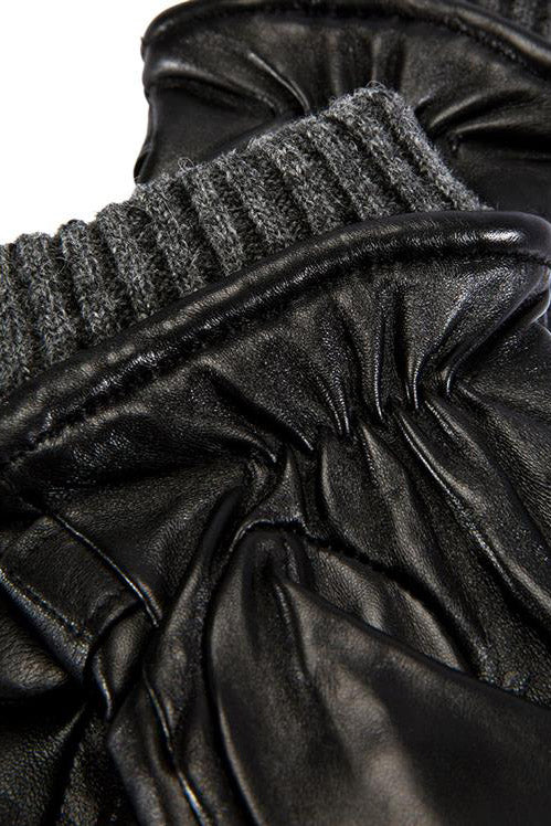 Touchscreen Soft Wool Lined Leather Gloves - Black - Image 5