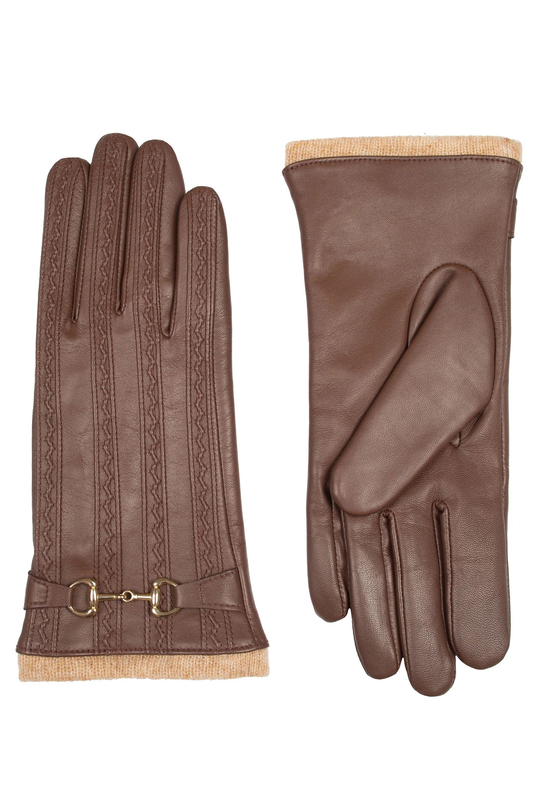 Touchscreen Water-Resistant Wool Lined Leather Gloves - Chestnut - Image 2