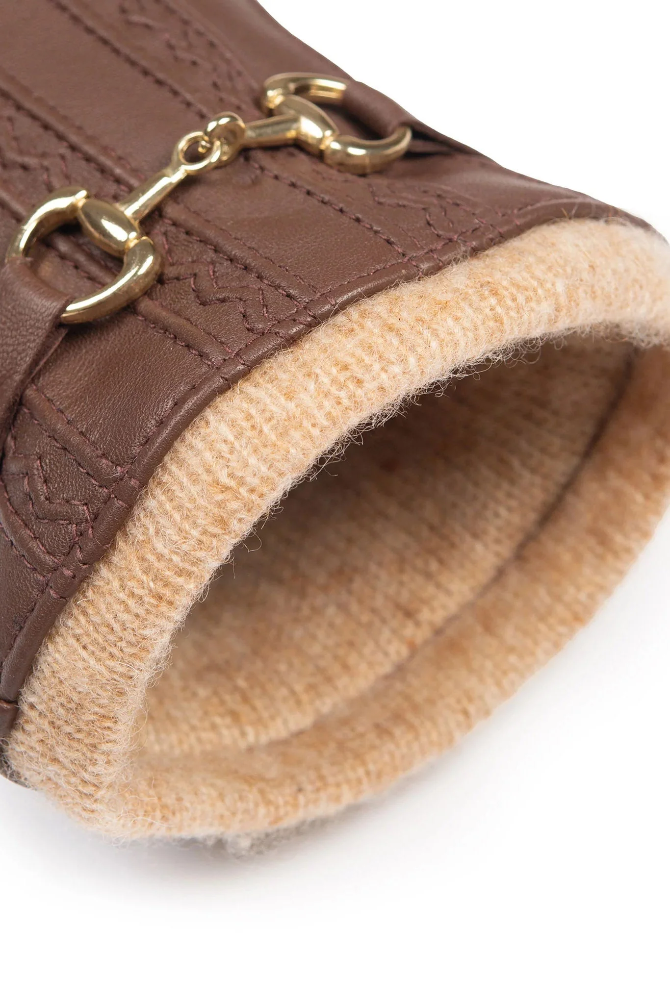 Touchscreen Water-Resistant Wool Lined Leather Gloves - Chestnut - Image 4