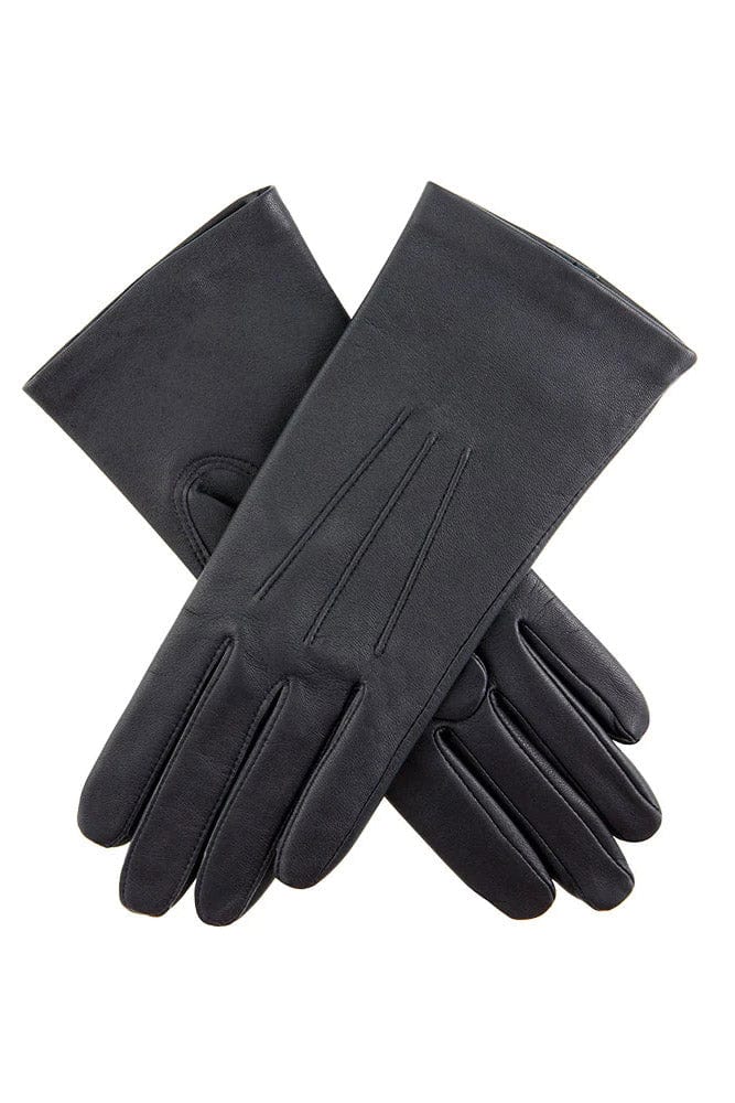 Womens Elizabeth Leather Silk Lined Gloves - Navy