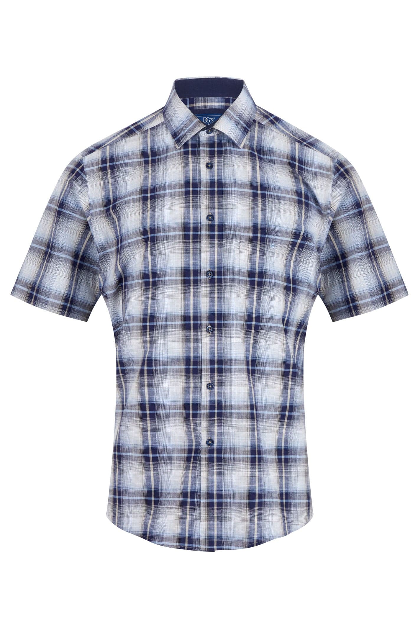 Geneva Check Short Sleeve Shirt - Dark Blue/Beige