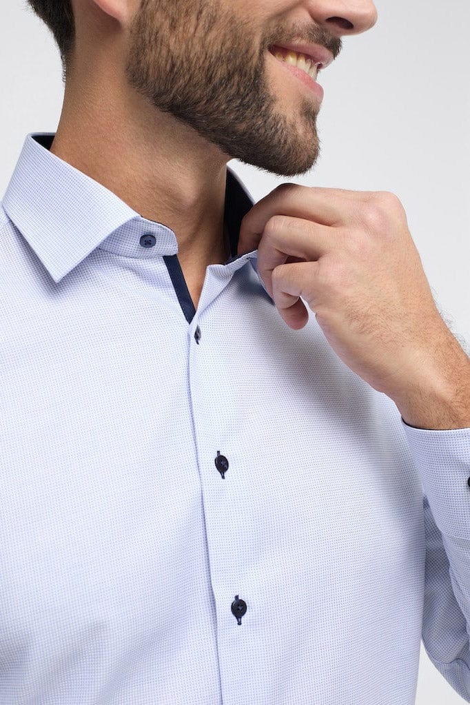 Modern Fit Micro Texture Long Sleeve Shirt - Blue - Image 3
