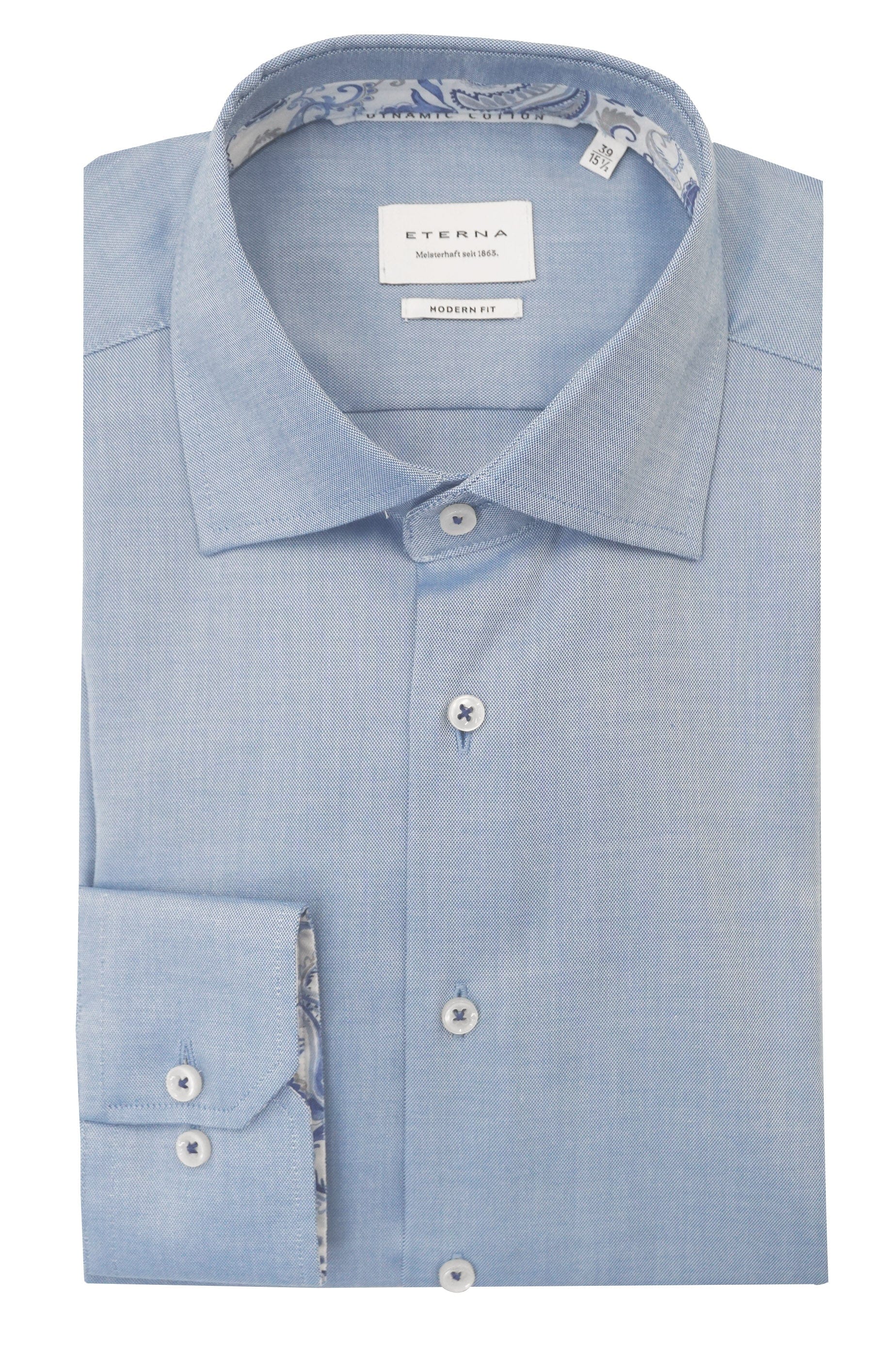 Modern Fit Plain Shirt with Trim - Mid-Blue