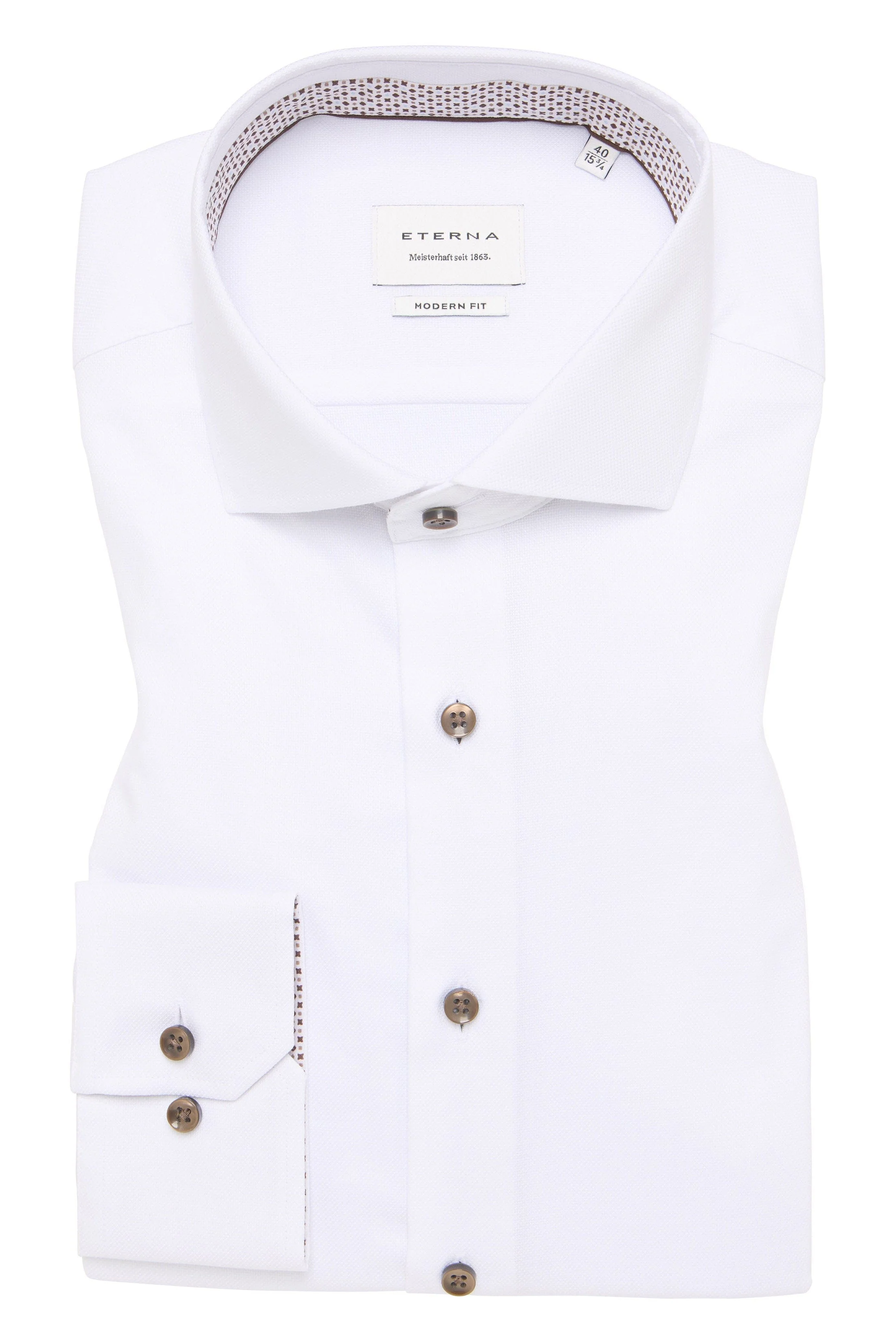 Modern Fit Micro Texture Shirt with Trim - White - Image 4