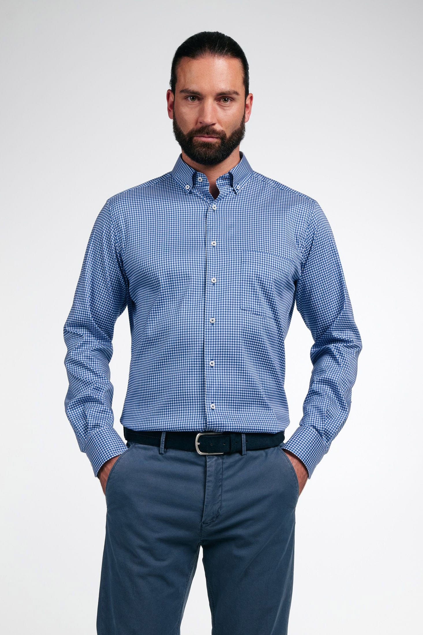 Modern Fit Performance Check Shirt - Blue/White - Image 2