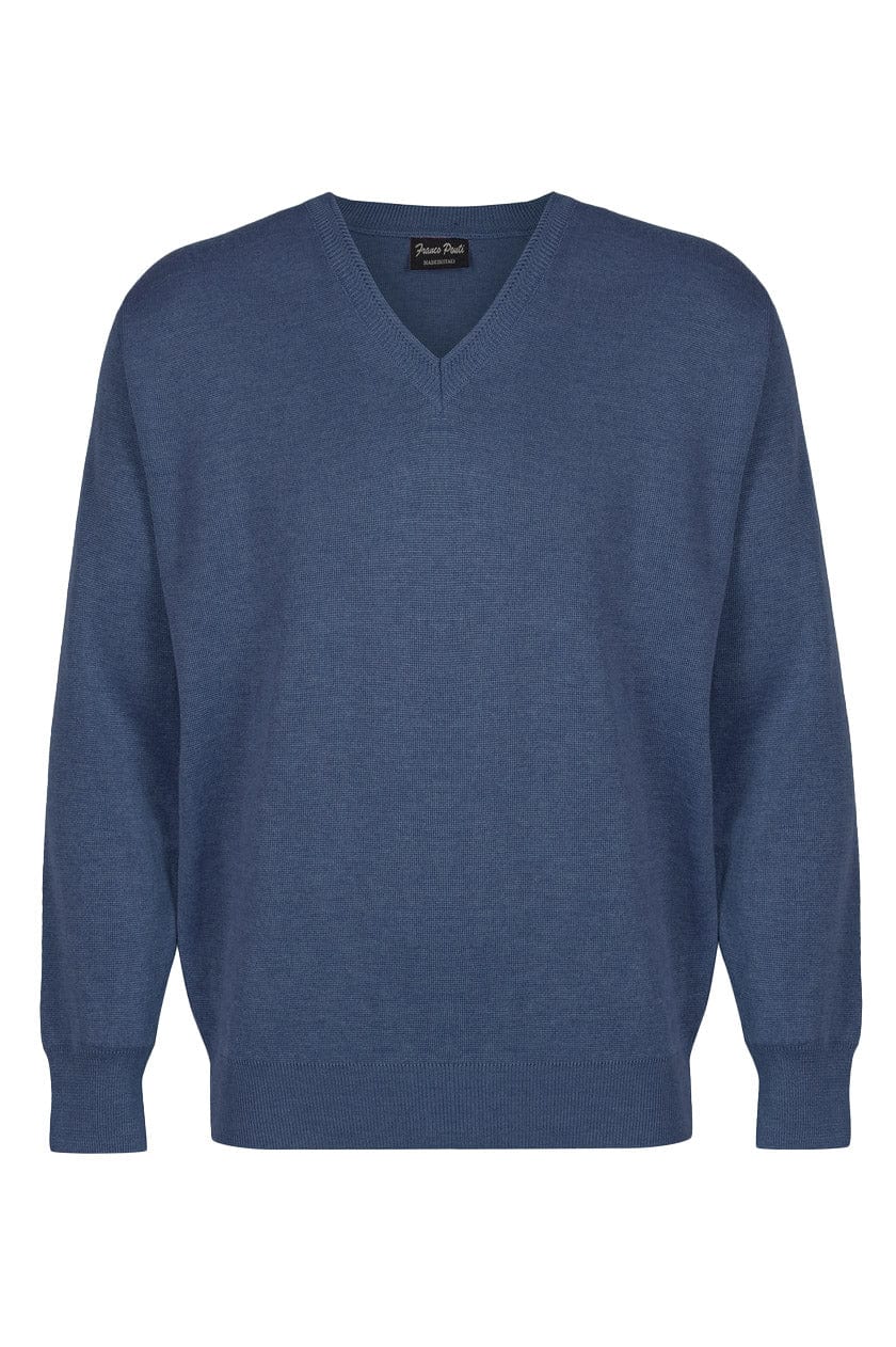 Medium Weight Merino Wool V Neck Jumper - Dark Denim