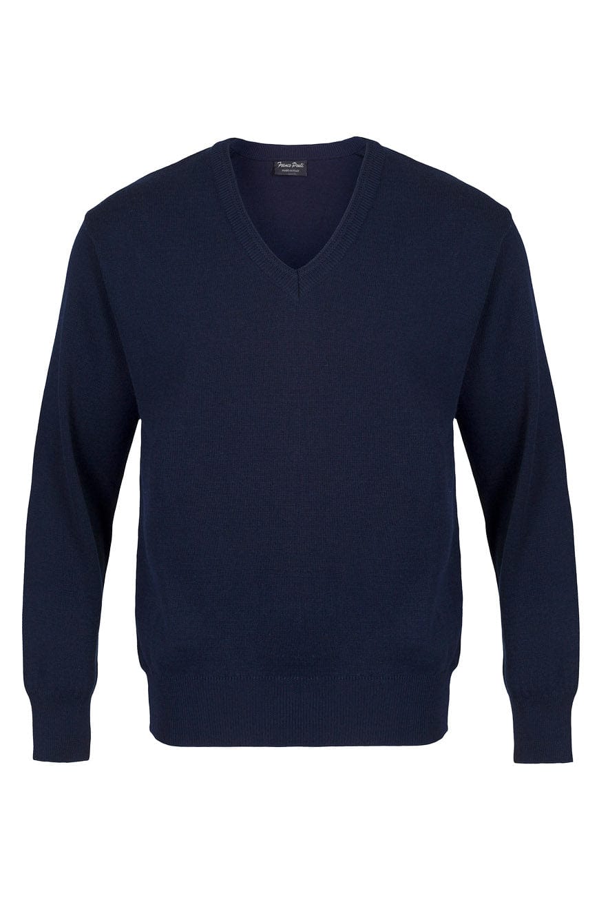 Medium Weight Merino Wool V Neck Jumper - Navy