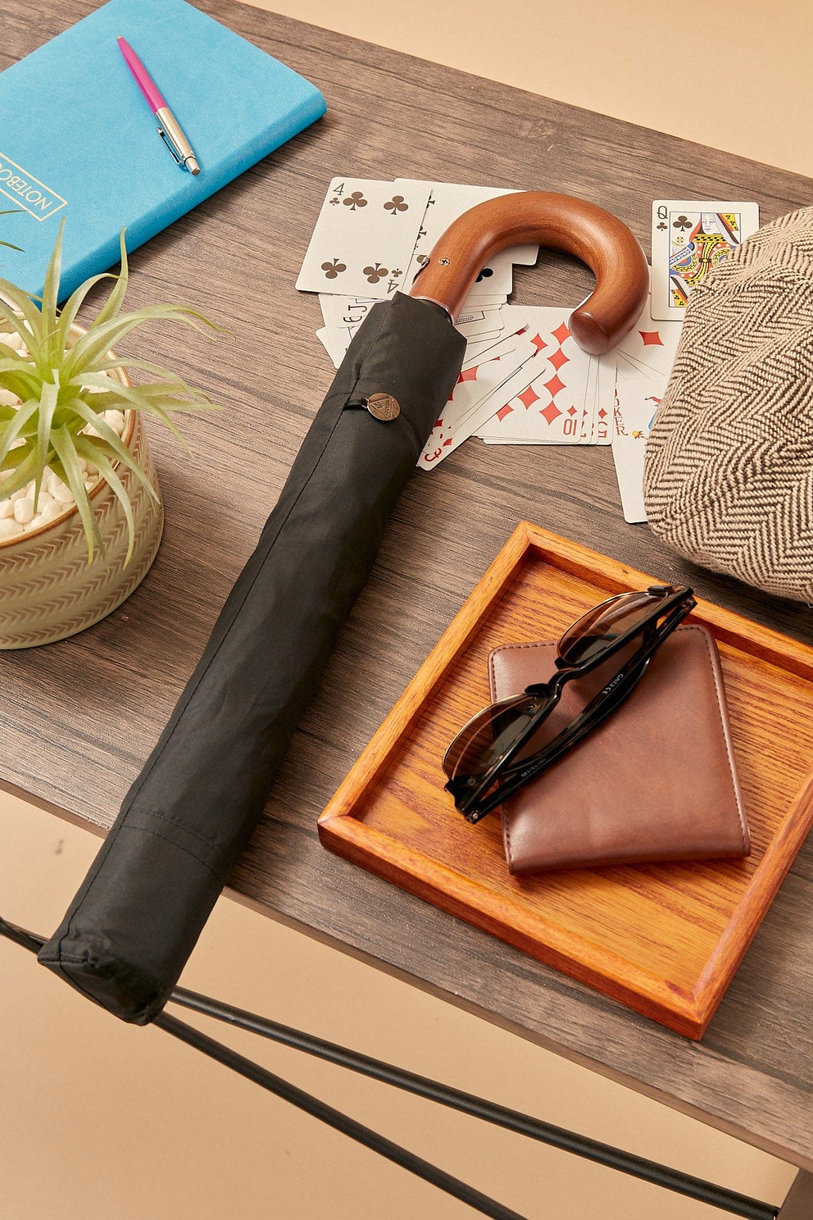 Magnum Auto Folding Umbrella - Wood Handled - Black - Image 4