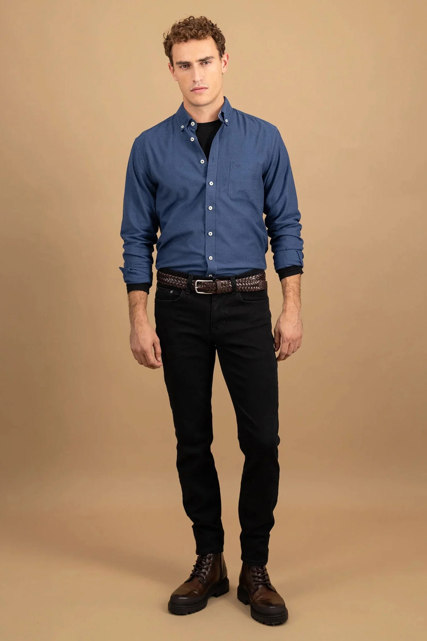 Button-Down Flannel Shirt - Navy - Image 2