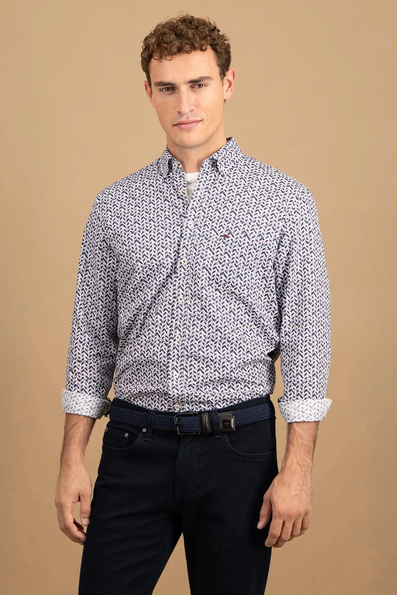 Button-Down Print Shirt - Deep Merlot - Image 4