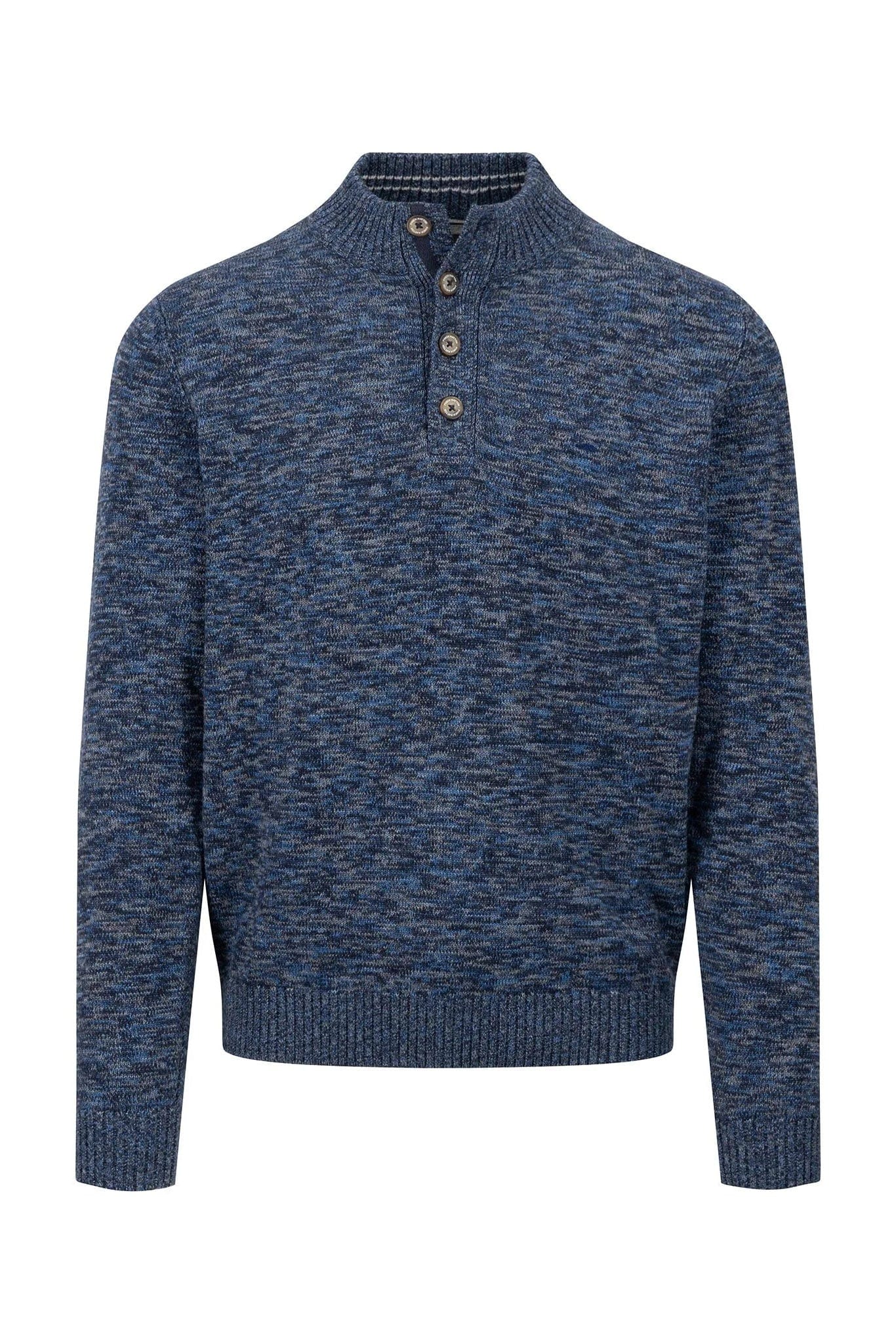 Quarter Button Melange Knit Jumper - Navy