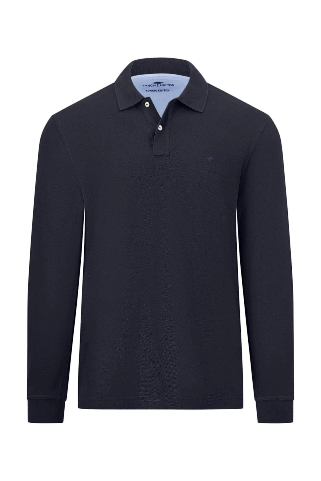 Long Sleeve Cotton Polo Shirt - Navy
