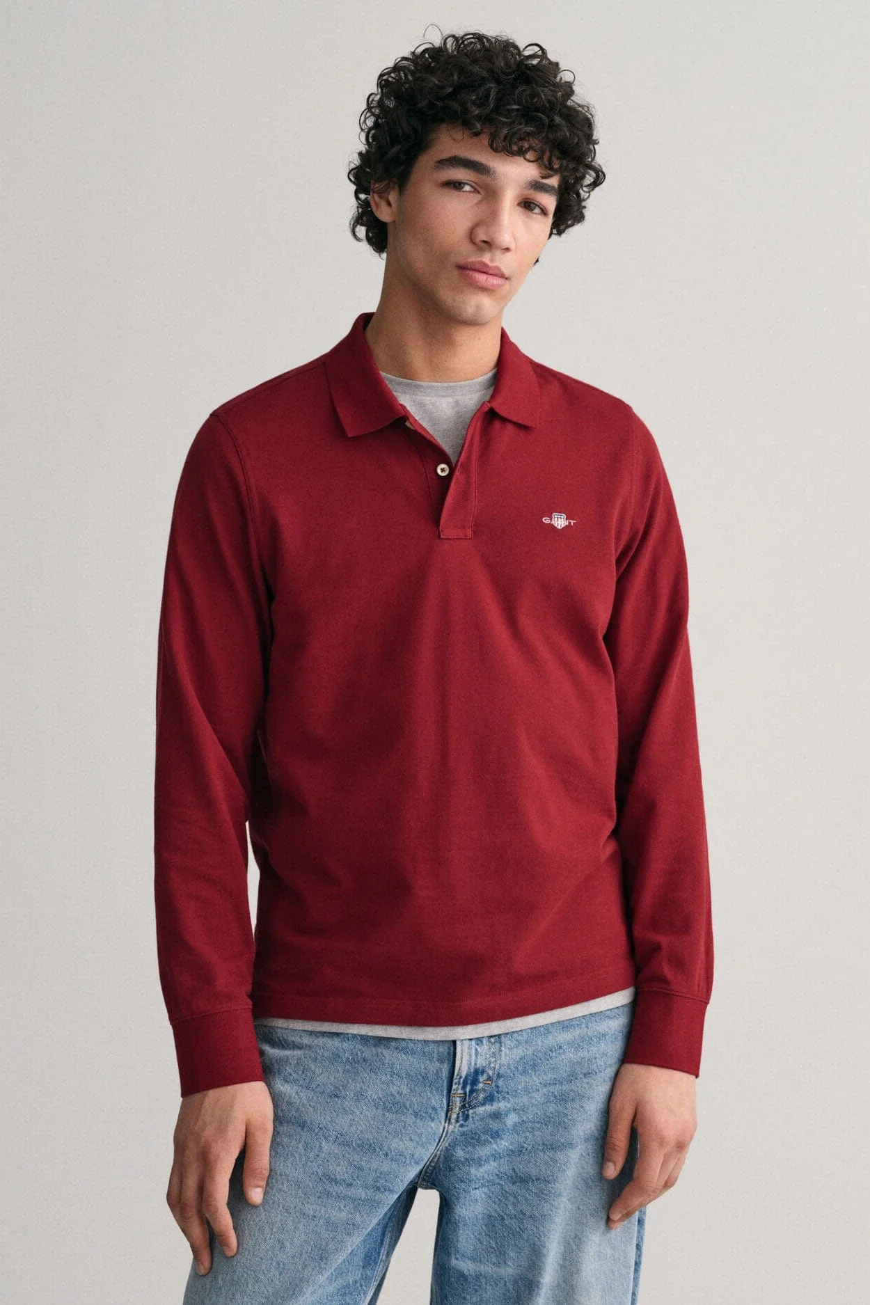 Regular Fit Long Sleeve Polo - Plumped Red - Image 2