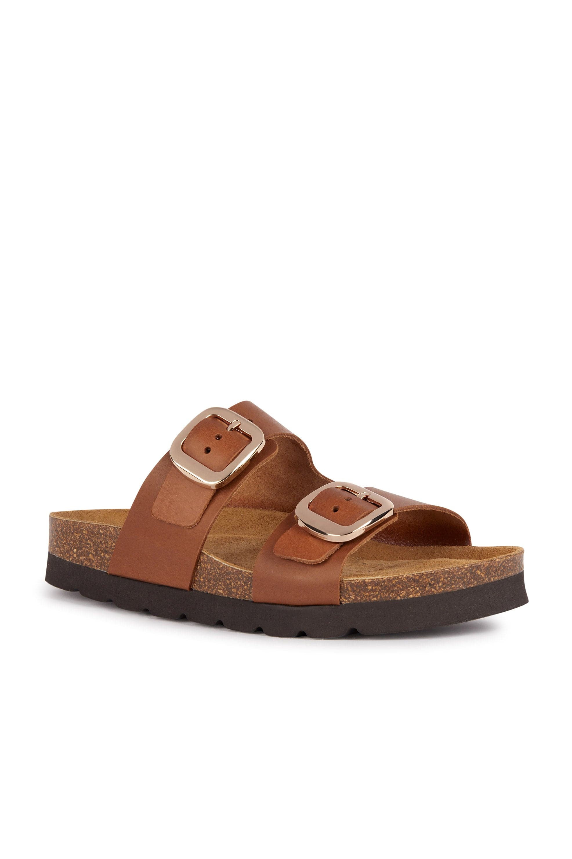 Womens Brionia Leather Slide Sandals - Brown - Image 2