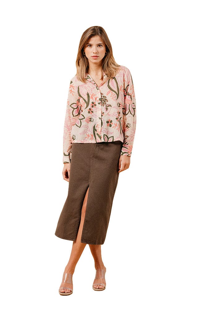 Marica Printed Cotton Shirt - Rose/Green