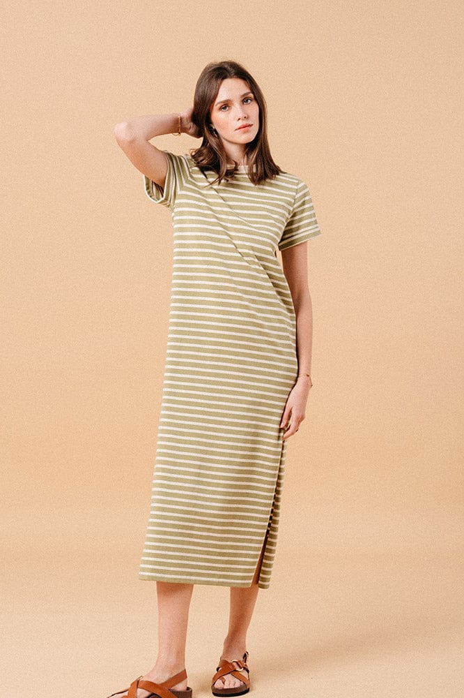 Montmartre Stripe Sweatshirt Dress - Green/Cream - Image 2
