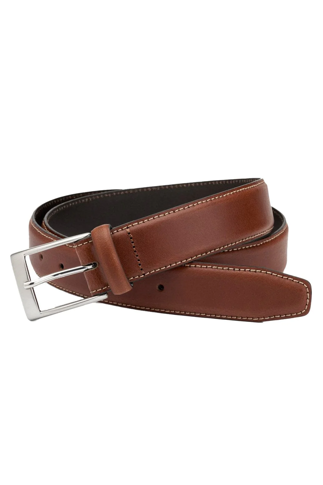 30mm Stitched Edge Leather Belt - Mid Brown