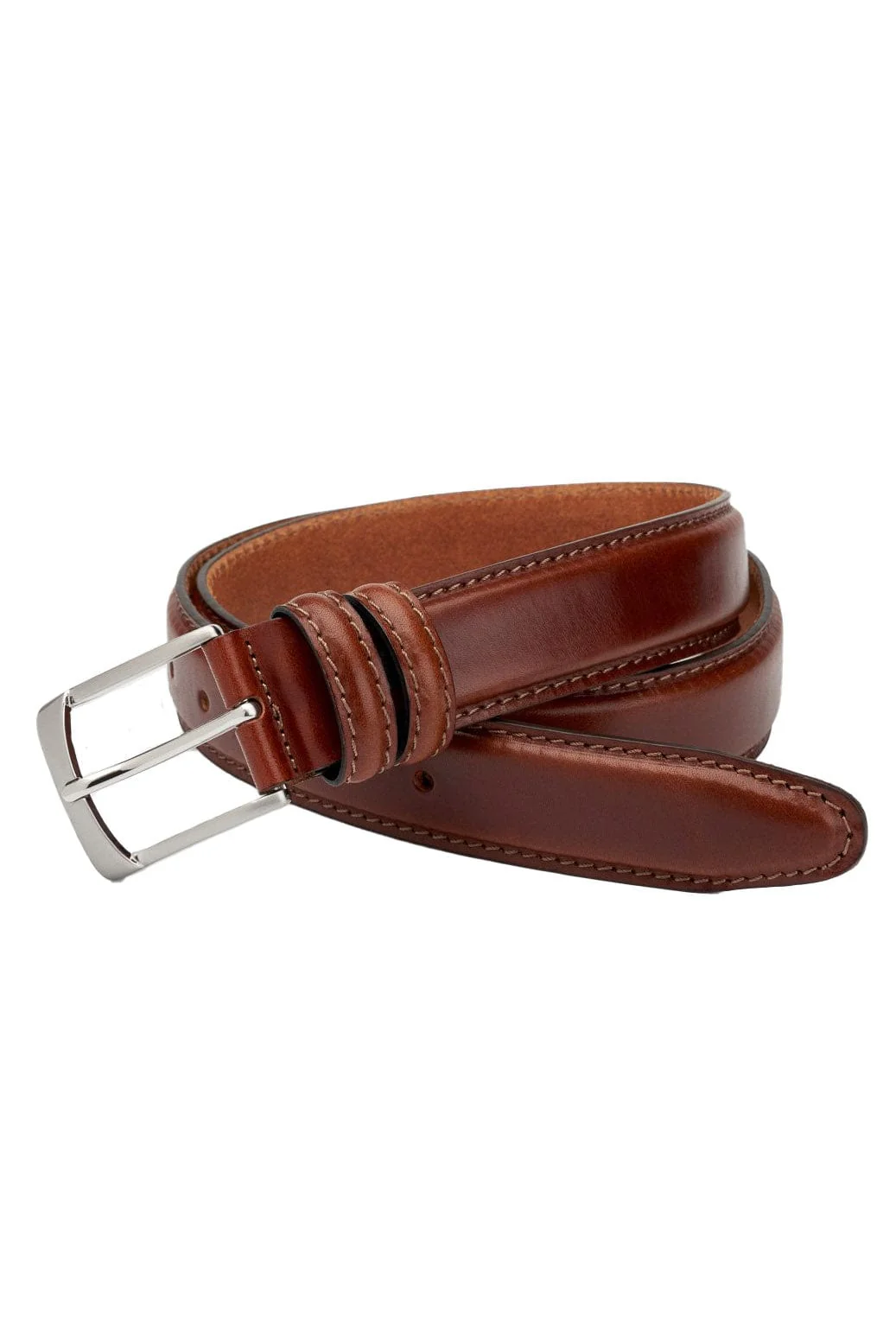 40mm Stitched Edge Full Grain Leather Belt - Brown