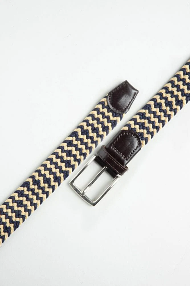 Woven Elasticated Belt - Navy/Beige - Image 2