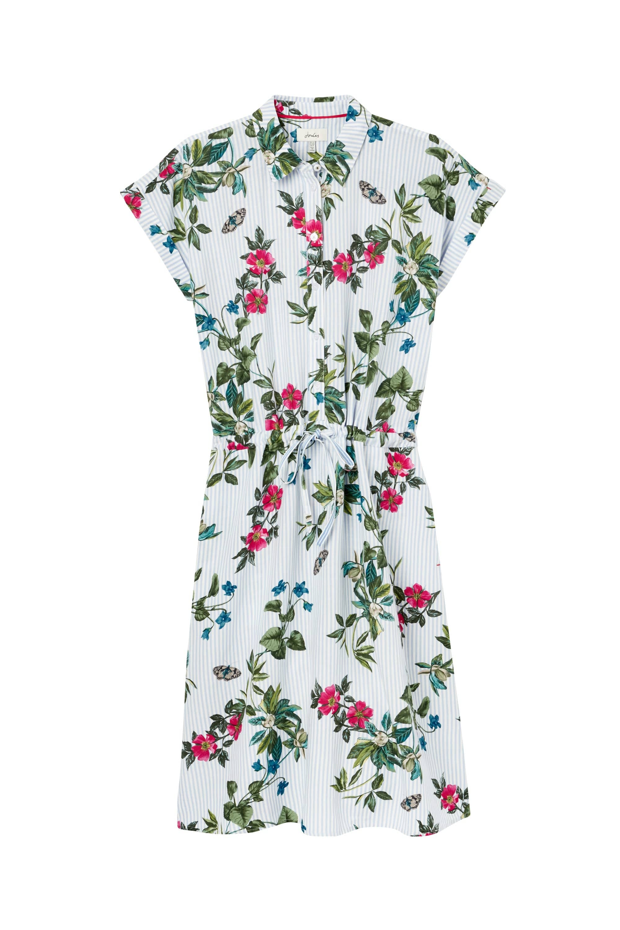 Allison 1/2 Placket Linen Shirt Dress - Blue Botanical Stripe