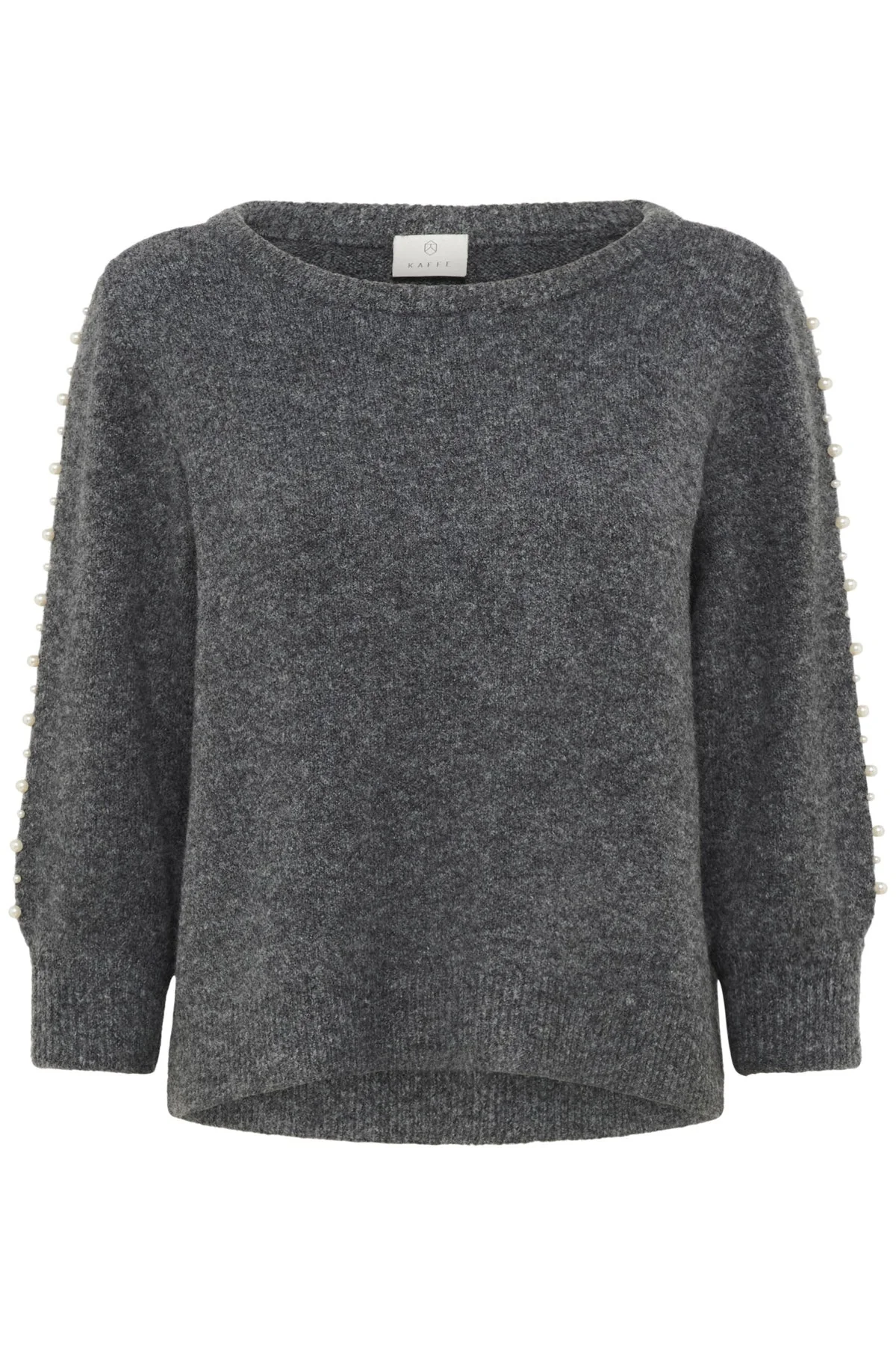 Betty Jumper with Pearl Detail Sleeves - Grey Melange