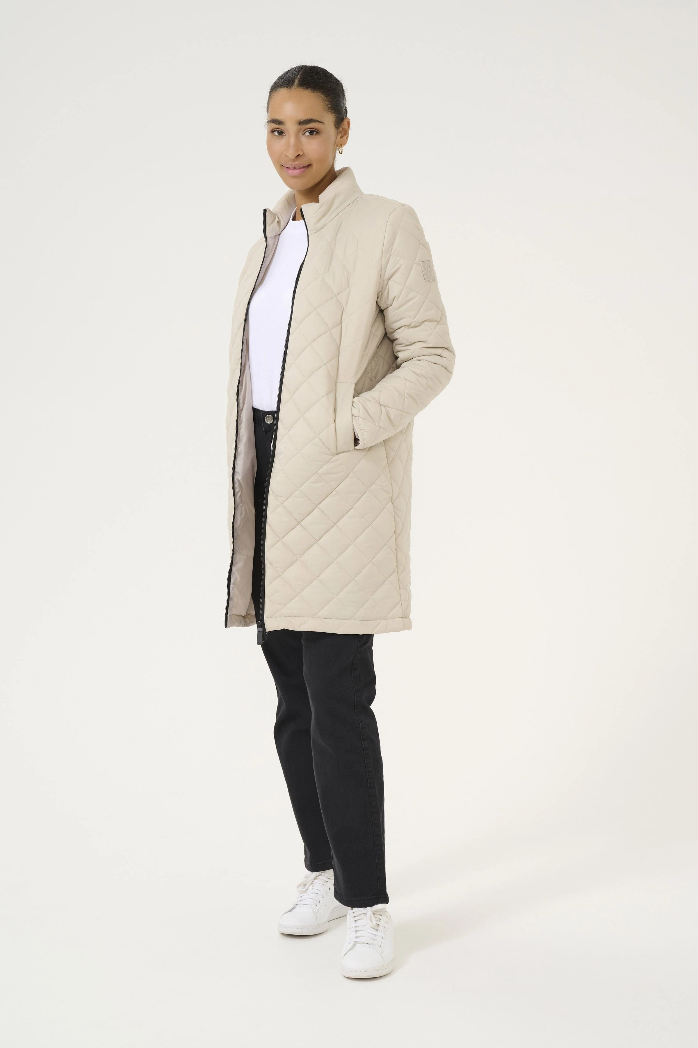 Loreen Long Quilted Jacket - Feather Gray - Image 2
